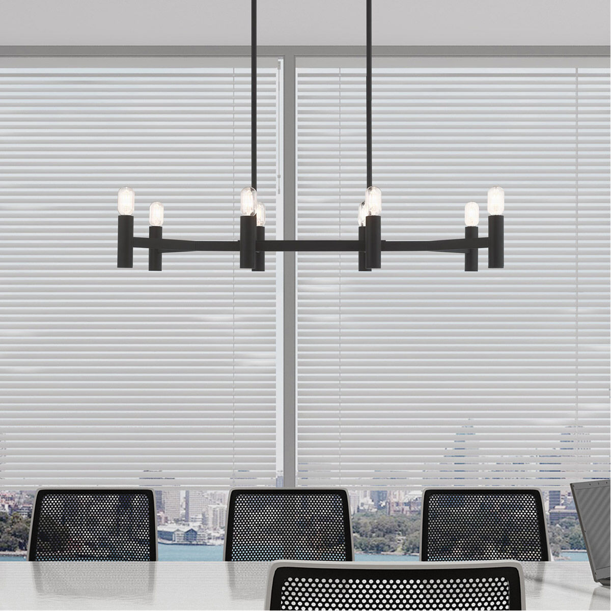 Copenhagen 8 Light 40 inch Black Linear Chandelier Ceiling Light