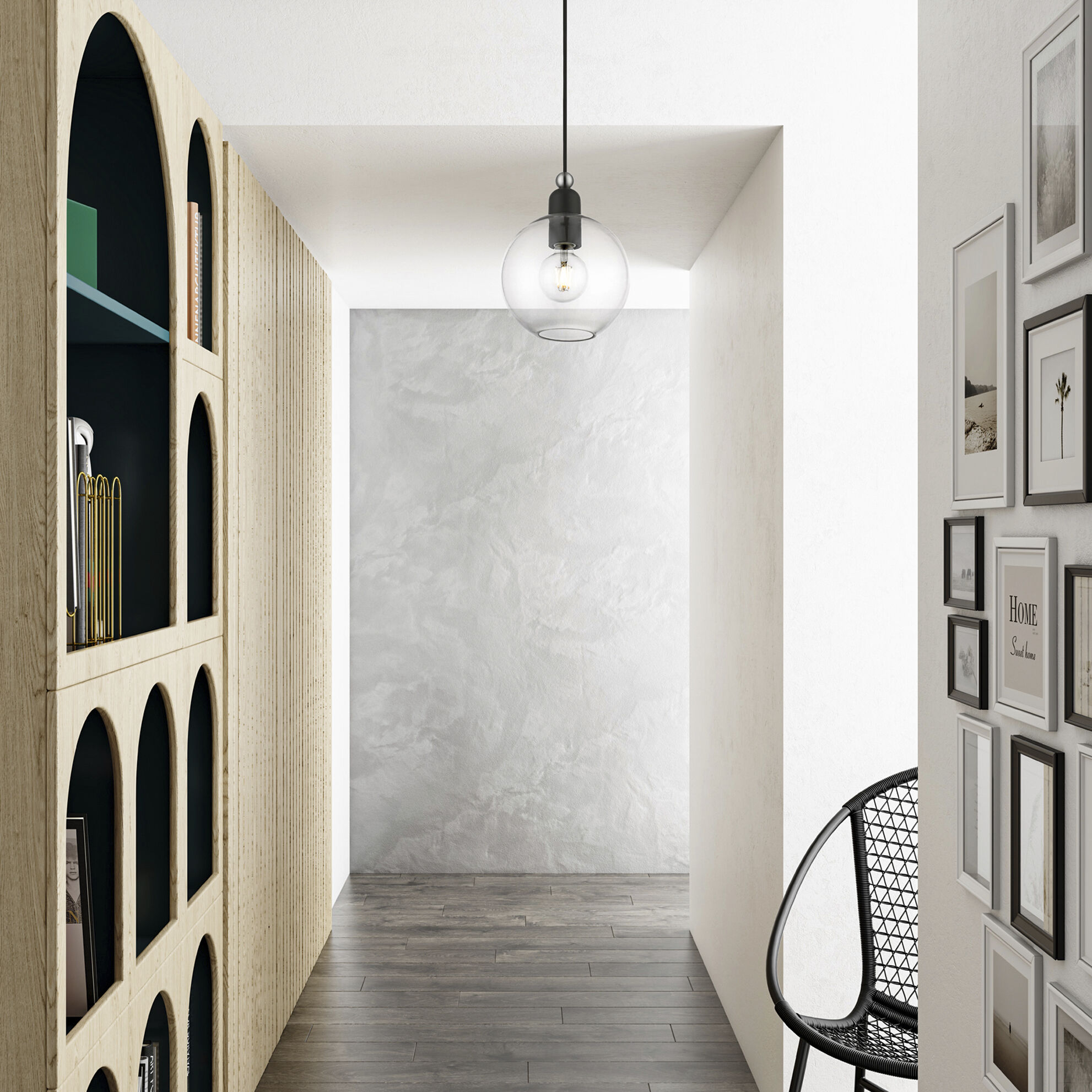 Downtown 1 Light 8 inch Black with Brushed Nickel Accents Pendant Ceiling Light, Sphere