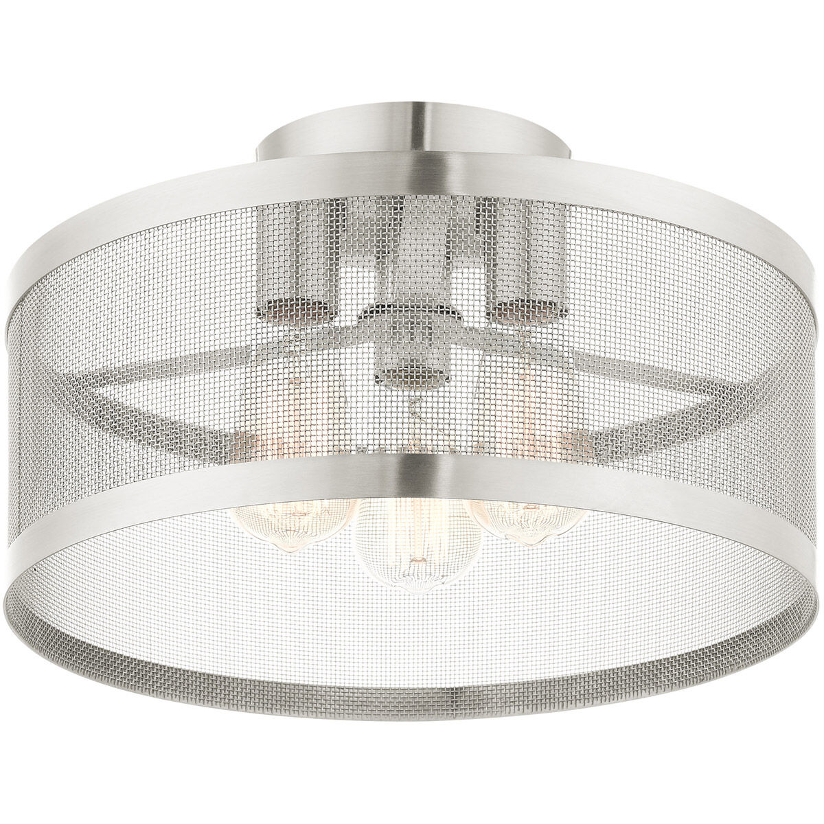 Industro 3 Light 15 inch Brushed Nickel Semi Flush Ceiling Light