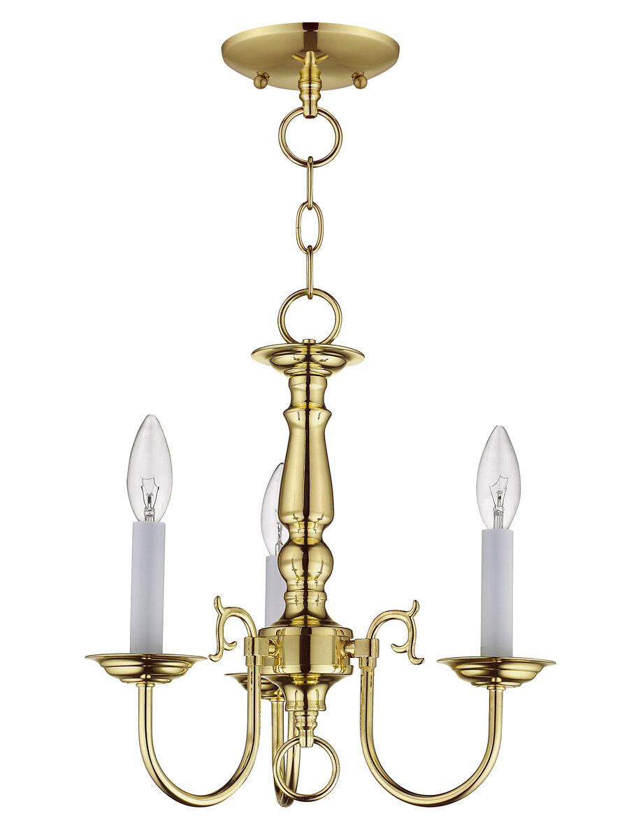 Williamsburgh 3 Light 14 inch Polished Brass Mini Chandelier Ceiling Light
