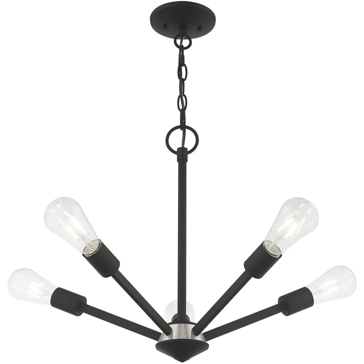 Prague 5 Light 20 inch Black with Brushed Nickel Accents Chandelier Ceiling Light