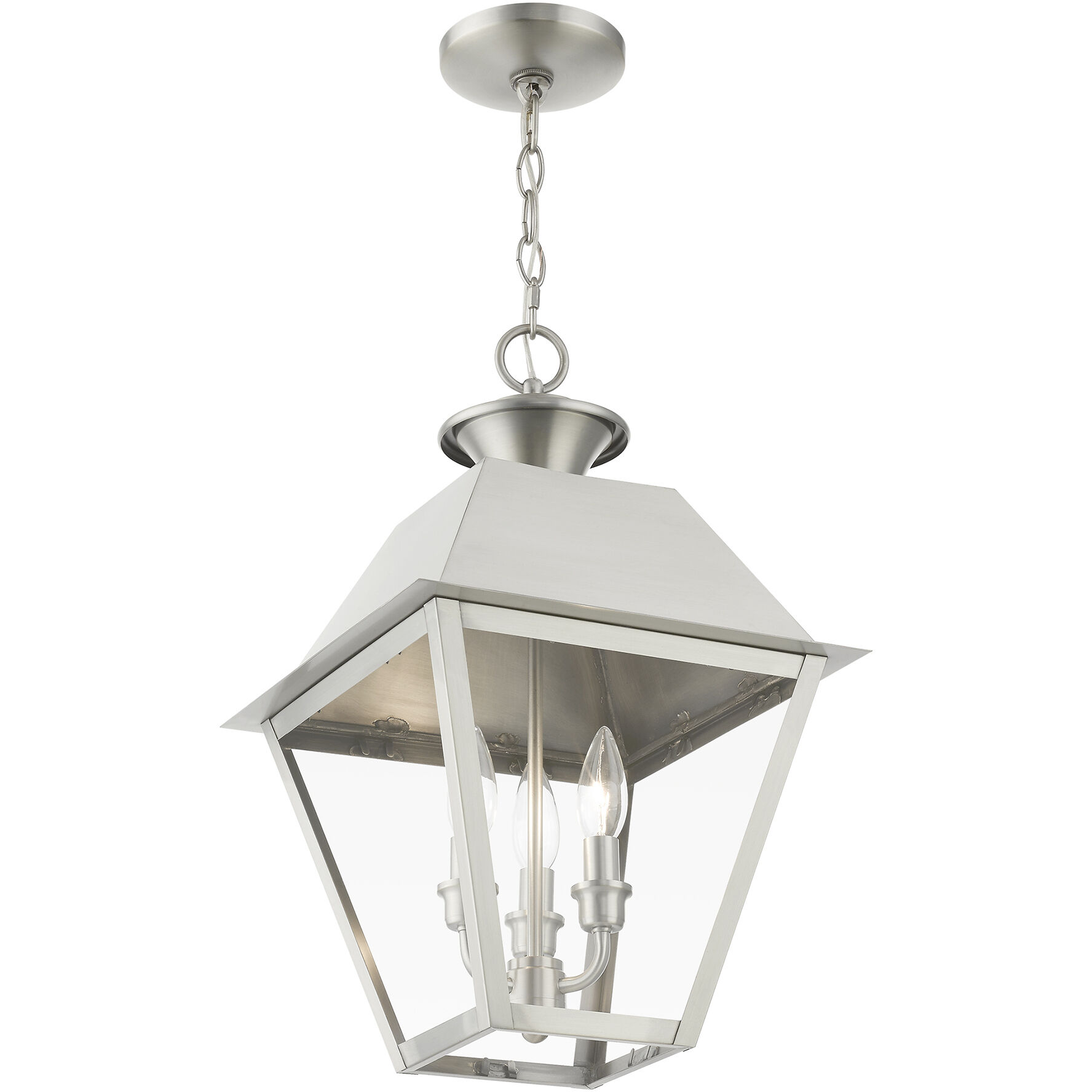 Wentworth 3 Light 12 inch Brushed Nickel Outdoor Pendant Lantern, Large