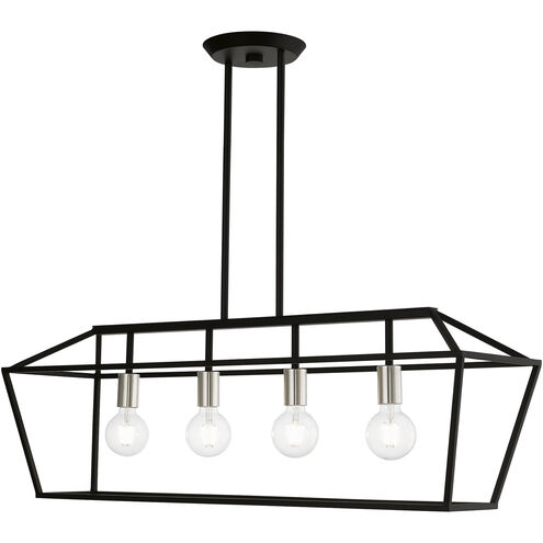 Devone 4 Light 38 inch Black with Brushed Nickel Accents Linear Chandelier Ceiling Light