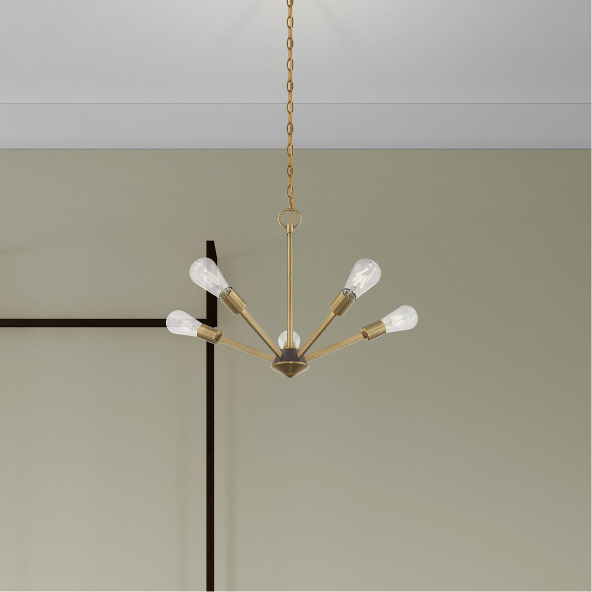 Prague 5 Light 20 inch Antique Brass with Bronze Accents Chandelier Ceiling Light