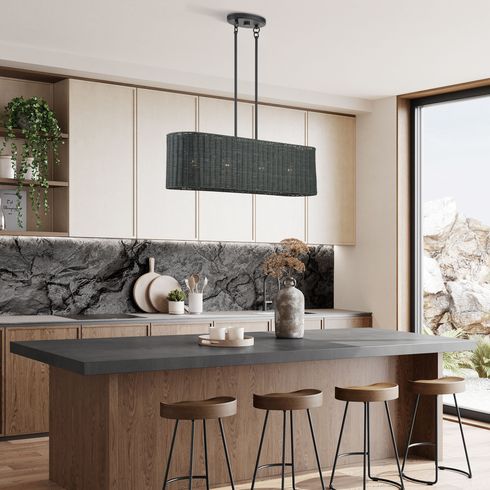 Weavington 4 Light 36 inch Black Linear Chandelier Ceiling Light, Large