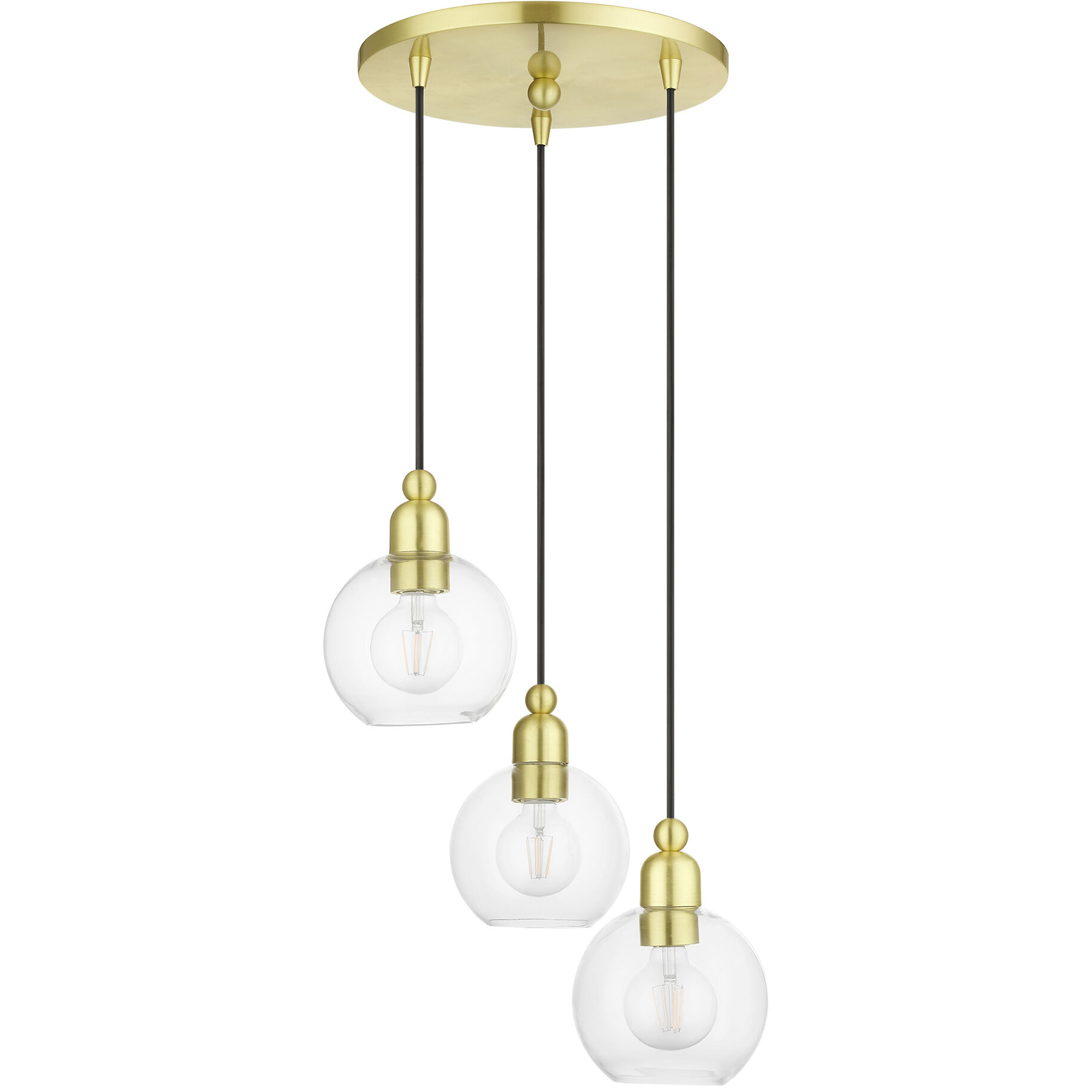 Downtown 3 Light 16 inch Satin Brass Multi Pendant Ceiling Light, Sphere