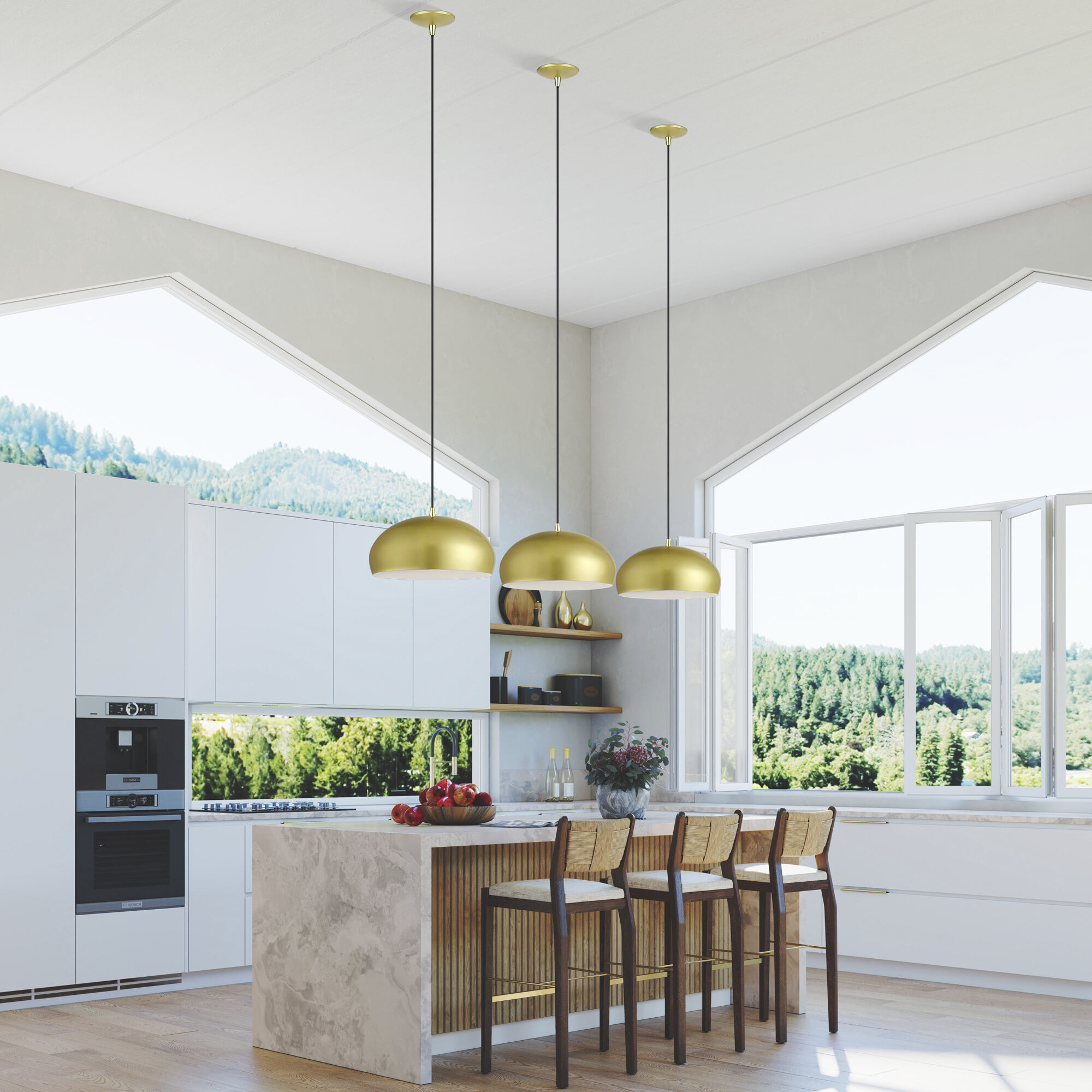 Domma 1 Light 14 inch Soft Gold with Polished Brass Accents Pendant Ceiling Light