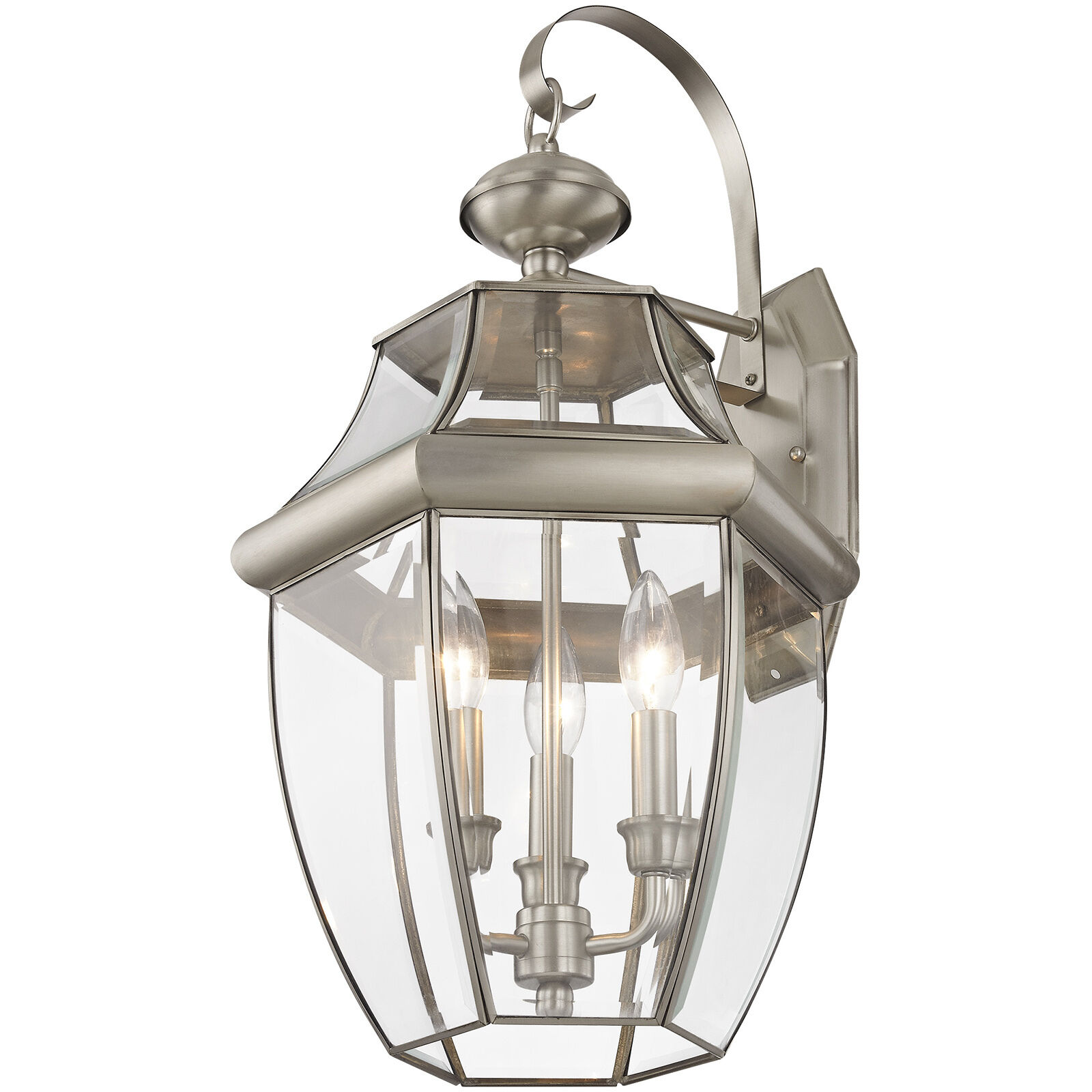 Monterey 3 Light 23 inch Brushed Nickel Outdoor Wall Lantern