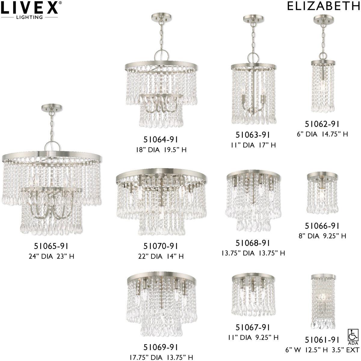 Elizabeth 5 Light 14 inch Brushed Nickel Flush Mount Ceiling Light