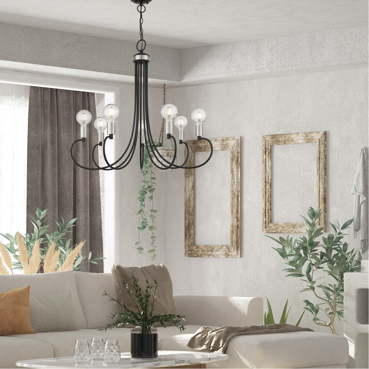 Bari 7 Light 30 inch Black with Brushed Nickel Accents Chandelier Ceiling Light