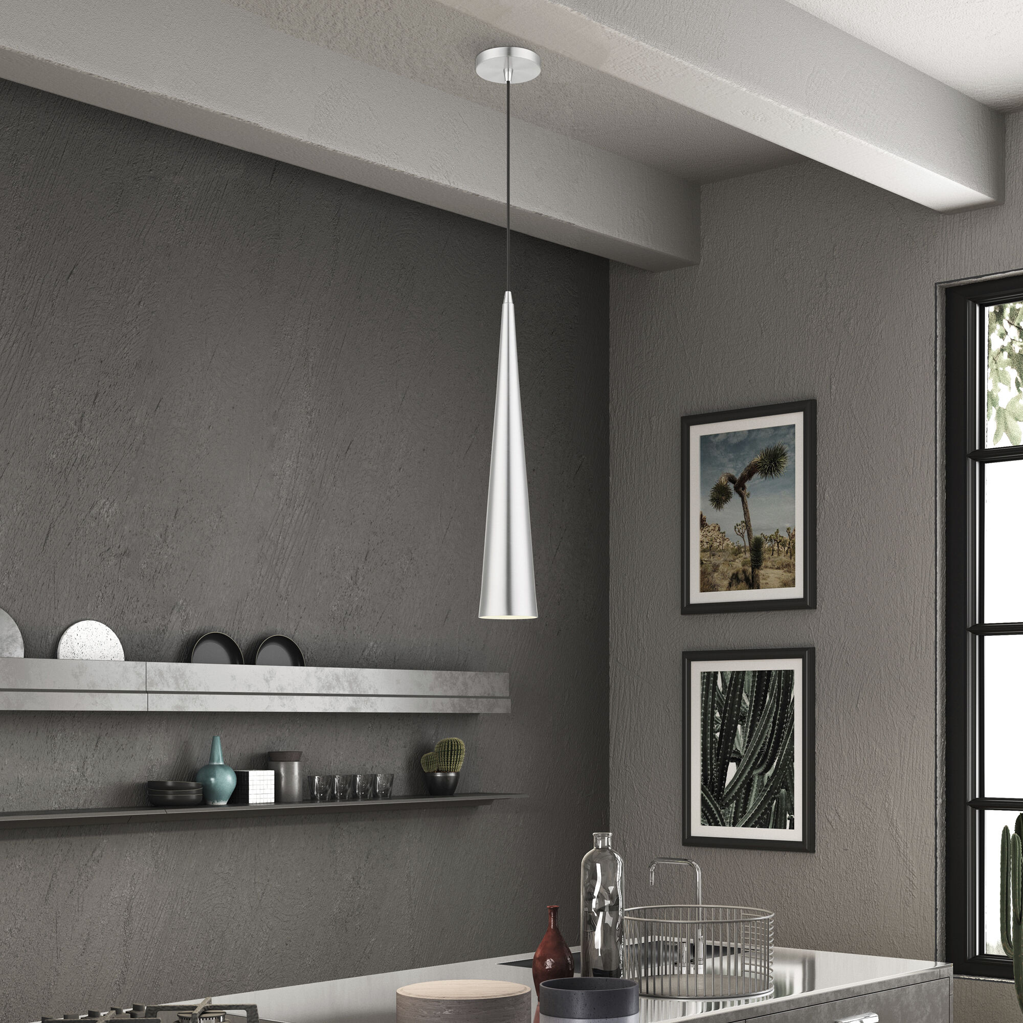 Andes 1 Light 5 inch Brushed Aluminum with Polished Chrome Accents Single Pendant Ceiling Light, Tall