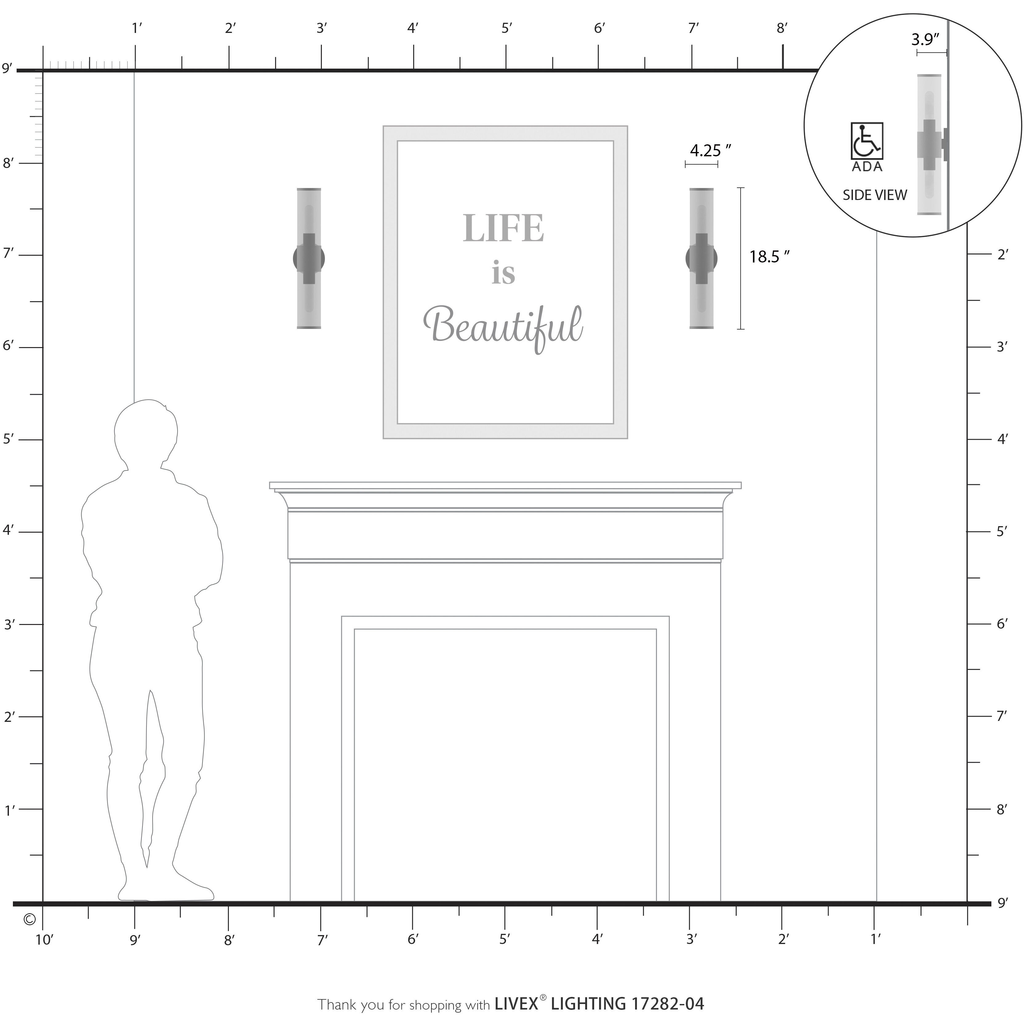 Banca 2 Light 4 inch Black with Brushed Nickel Accent ADA Vanity Sconce Wall Light