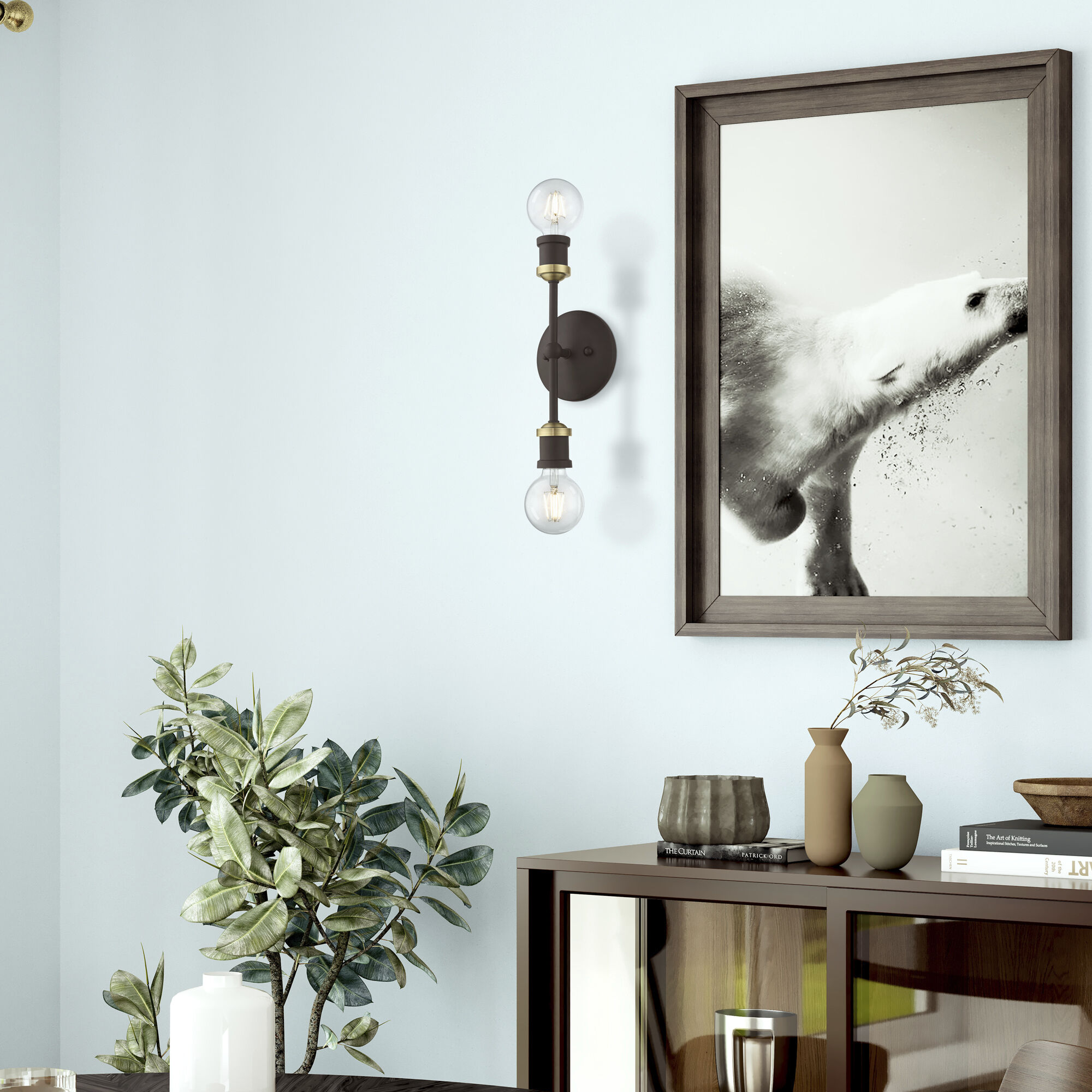 Lansdale 2 Light 5 inch Bronze with Antique Brass Accents Vanity Sconce Wall Light