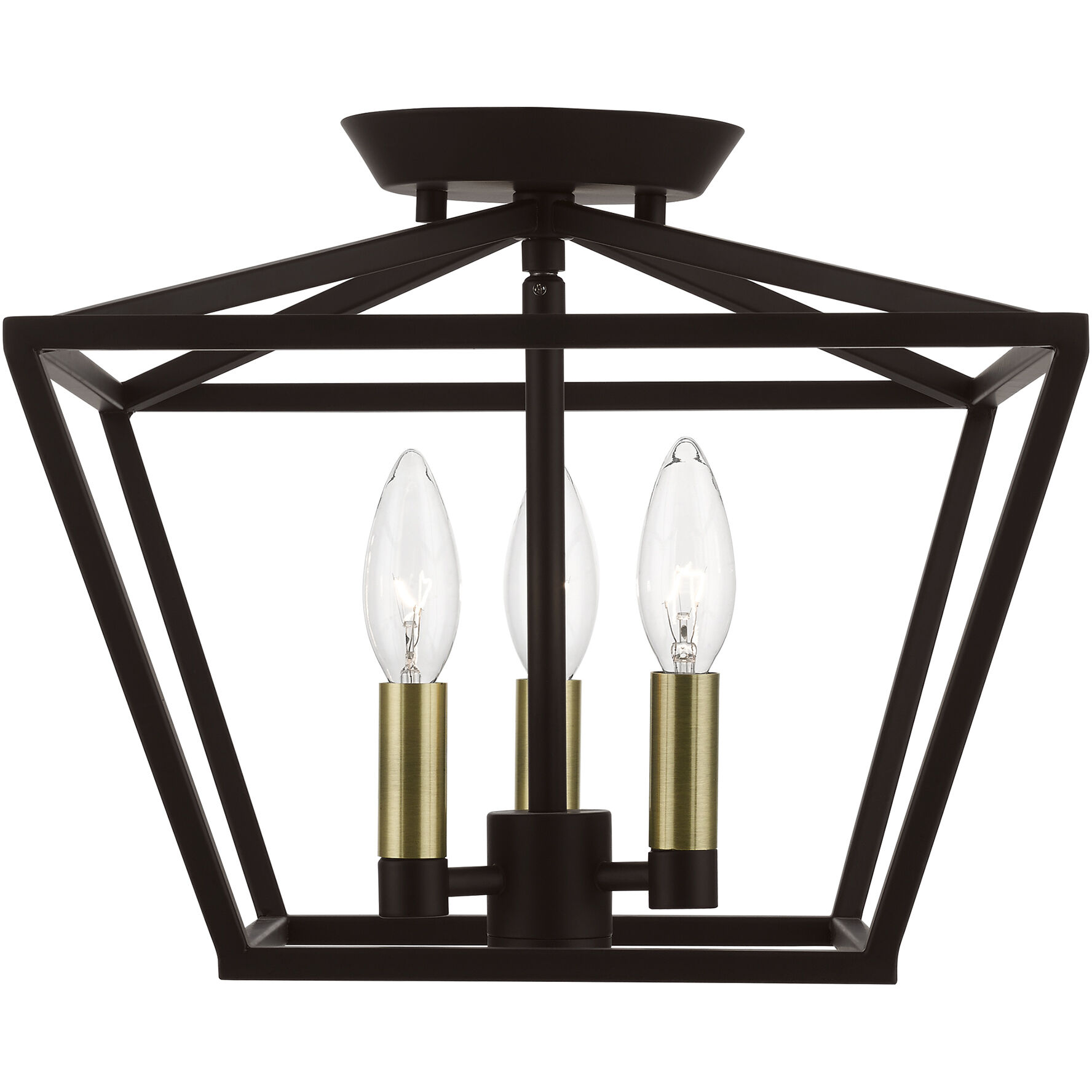 Devone 3 Light 13 inch Bronze with Antique Brass Accents Semi-Flush Ceiling Light, Square