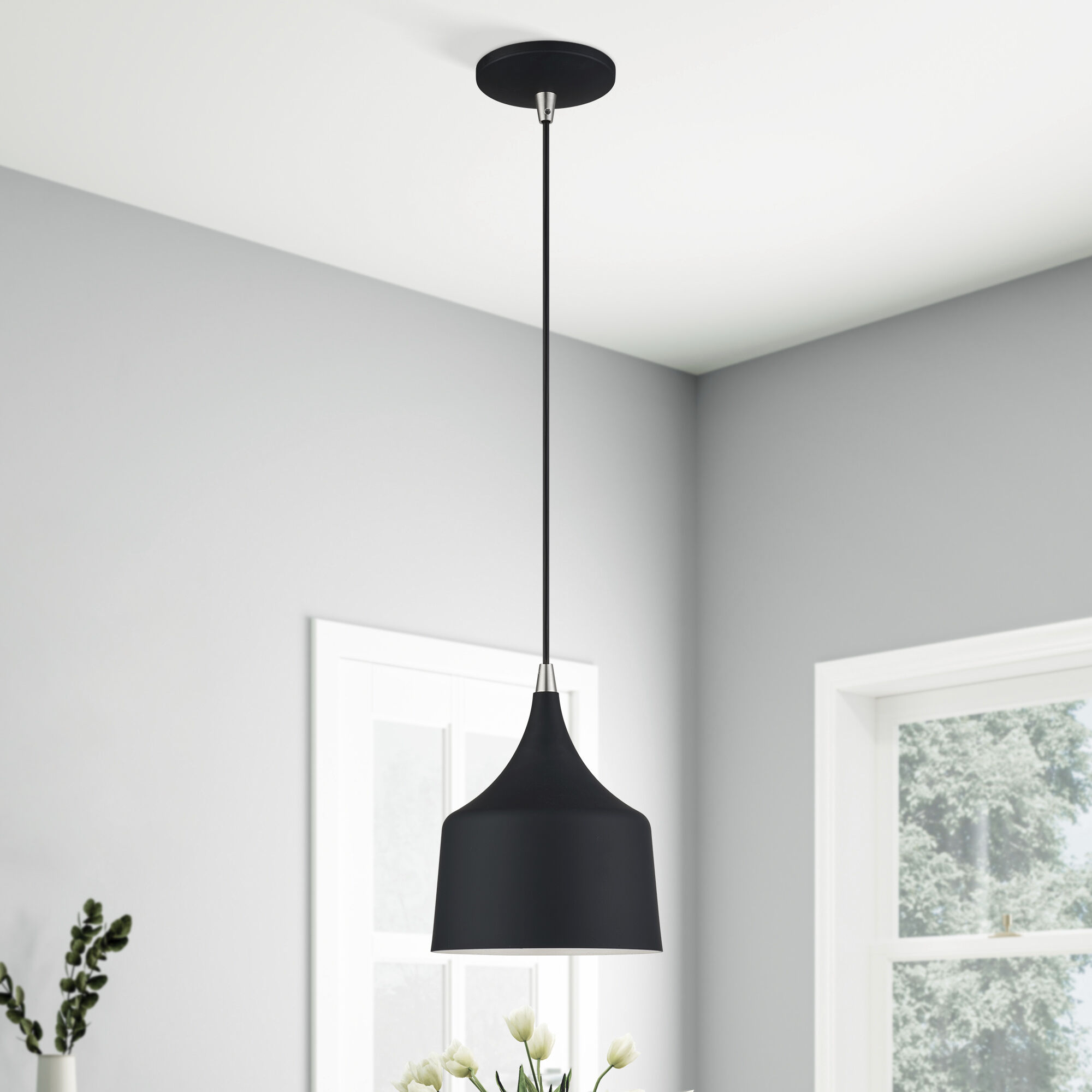 Bolita 8 inch Black with Brushed Nickel Accents Pendant Ceiling Light