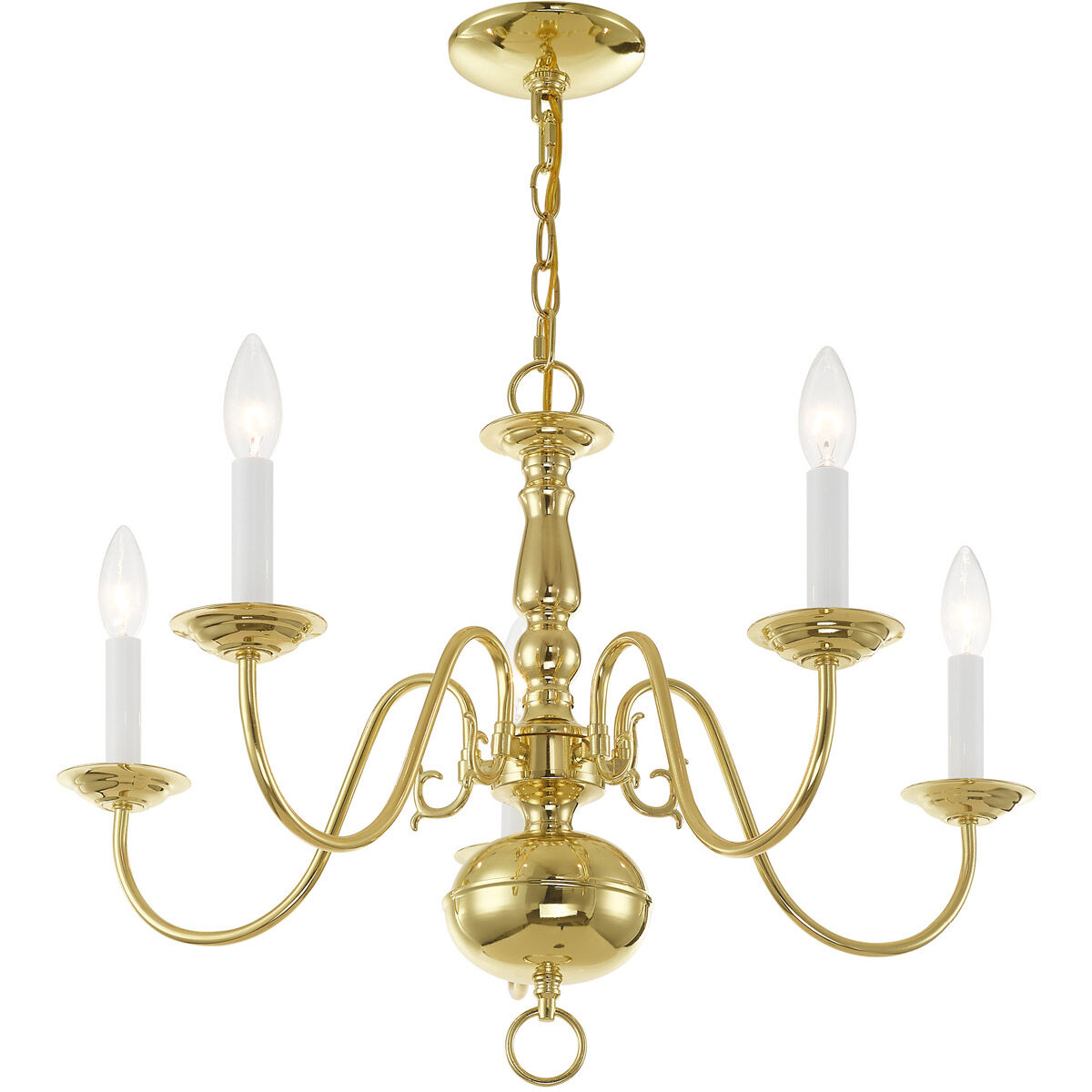 Williamsburgh 5 Light 24 inch Polished Brass Chandelier Ceiling Light