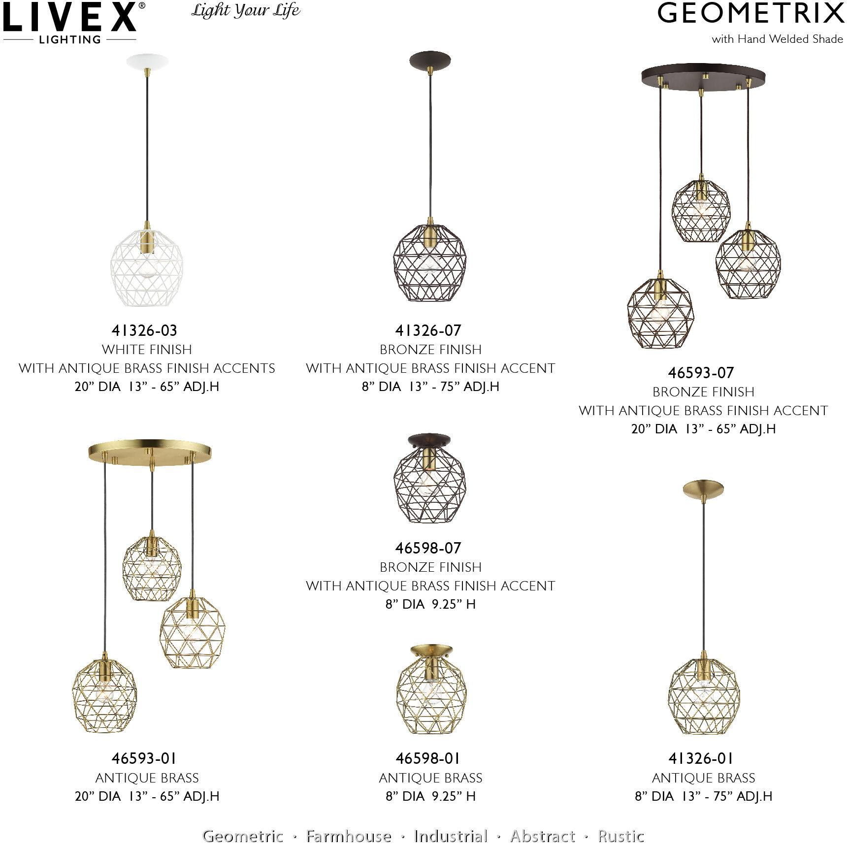 Geometric 1 Light 8 inch Bronze Mini Pendant Ceiling Light