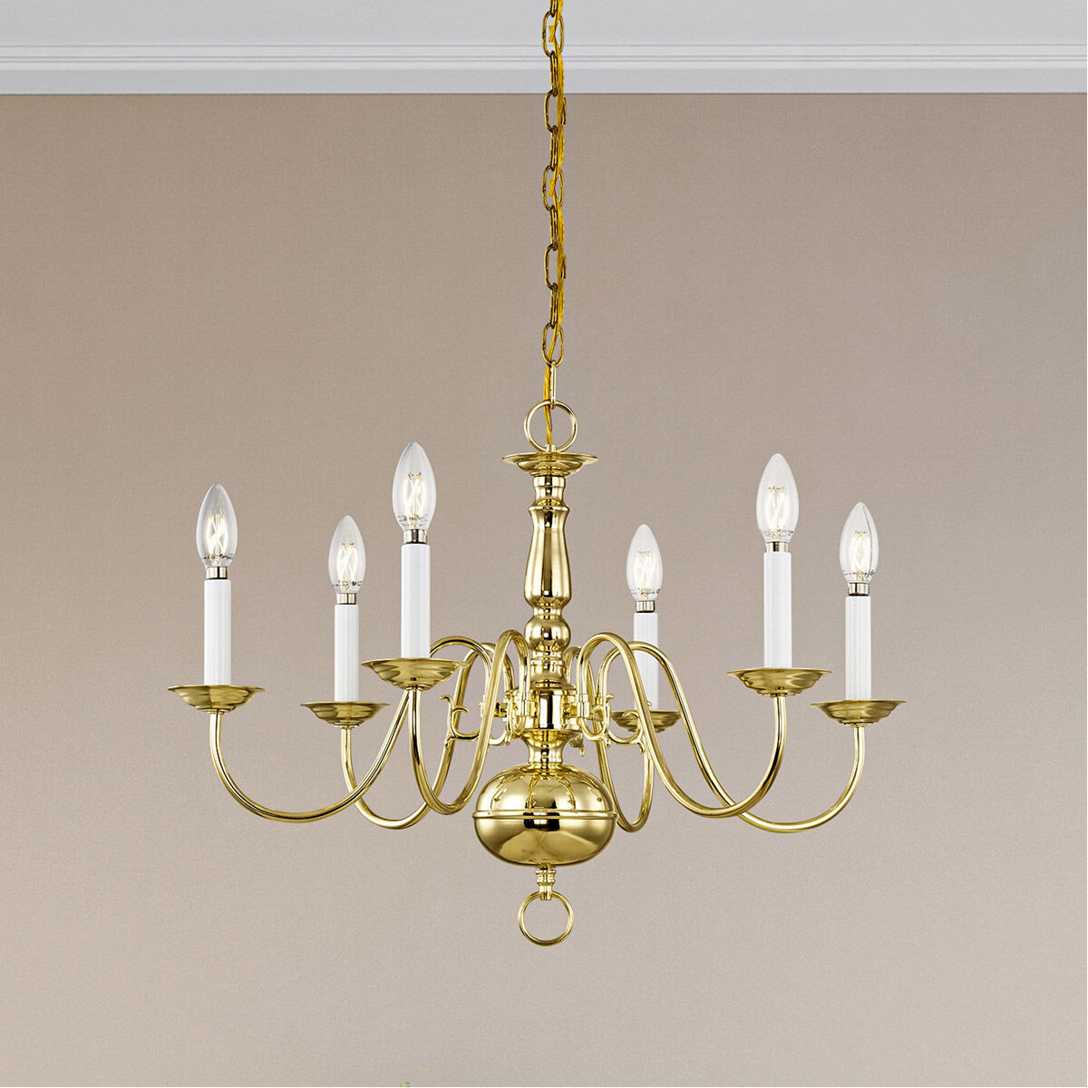 Williamsburgh 6 Light 24 inch Polished Brass Chandelier Ceiling Light
