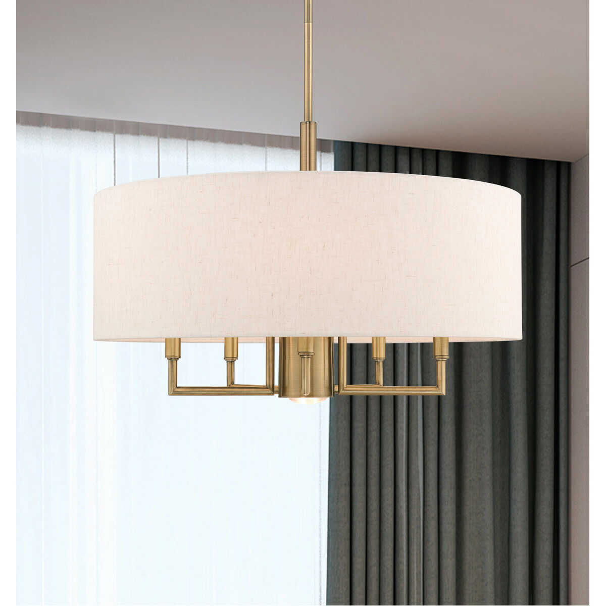 Meridian 6 Light 24 inch Brushed Nickel Pendant Chandelier Ceiling Light