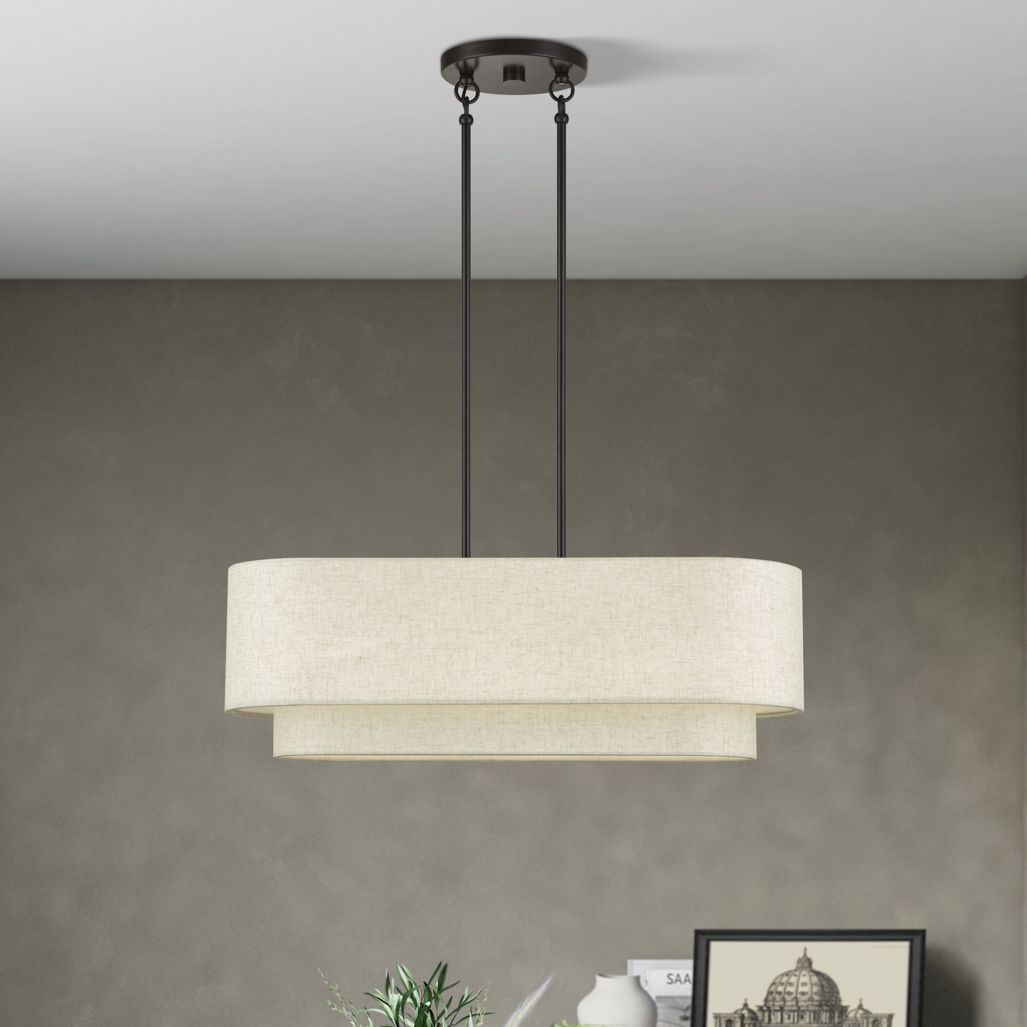 Manorwood 3 Light 30 inch English Bronze Linear Chandelier Ceiling Light, Medium