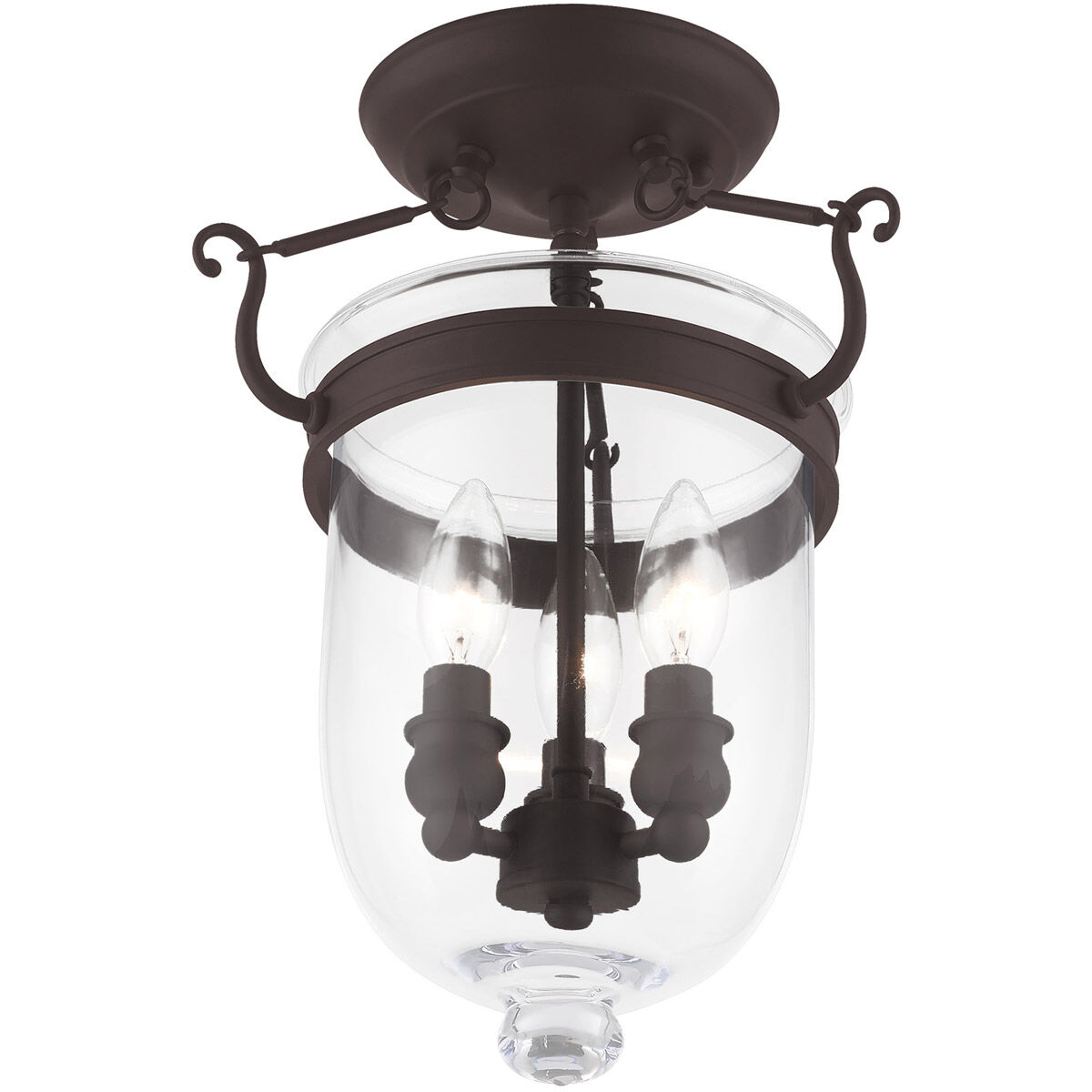 Jefferson 3 Light 10 inch Bronze Semi-Flush Mount Ceiling Light
