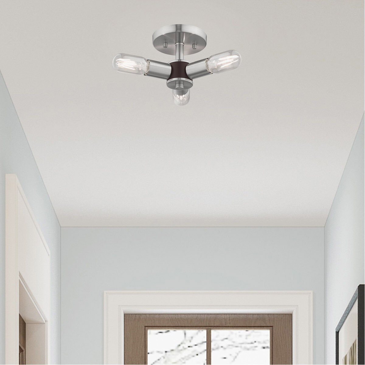 Copenhagen 3 Light 14 inch Brushed Nickel Semi-Flush Mount Ceiling Light