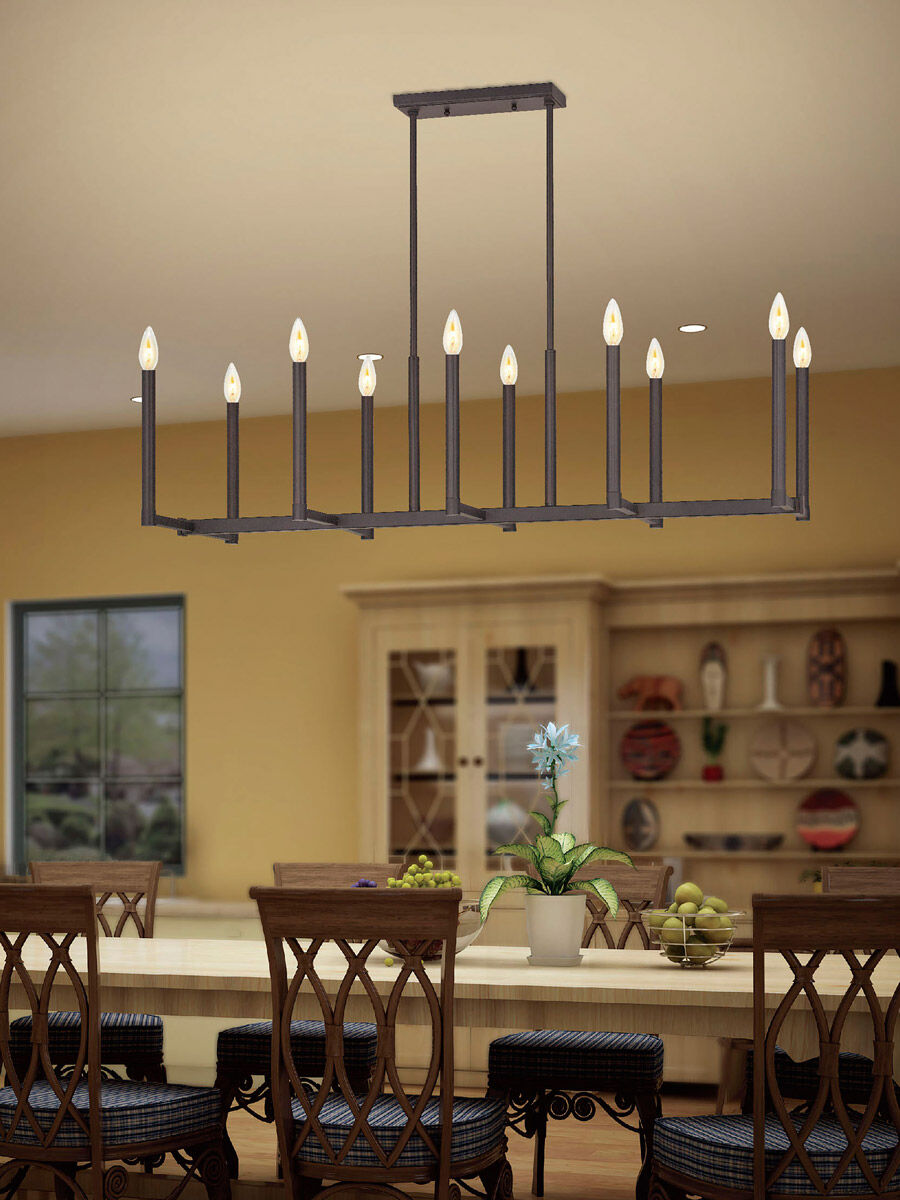 Alpine 10 Light 43 inch Bronze Linear Chandelier Ceiling Light