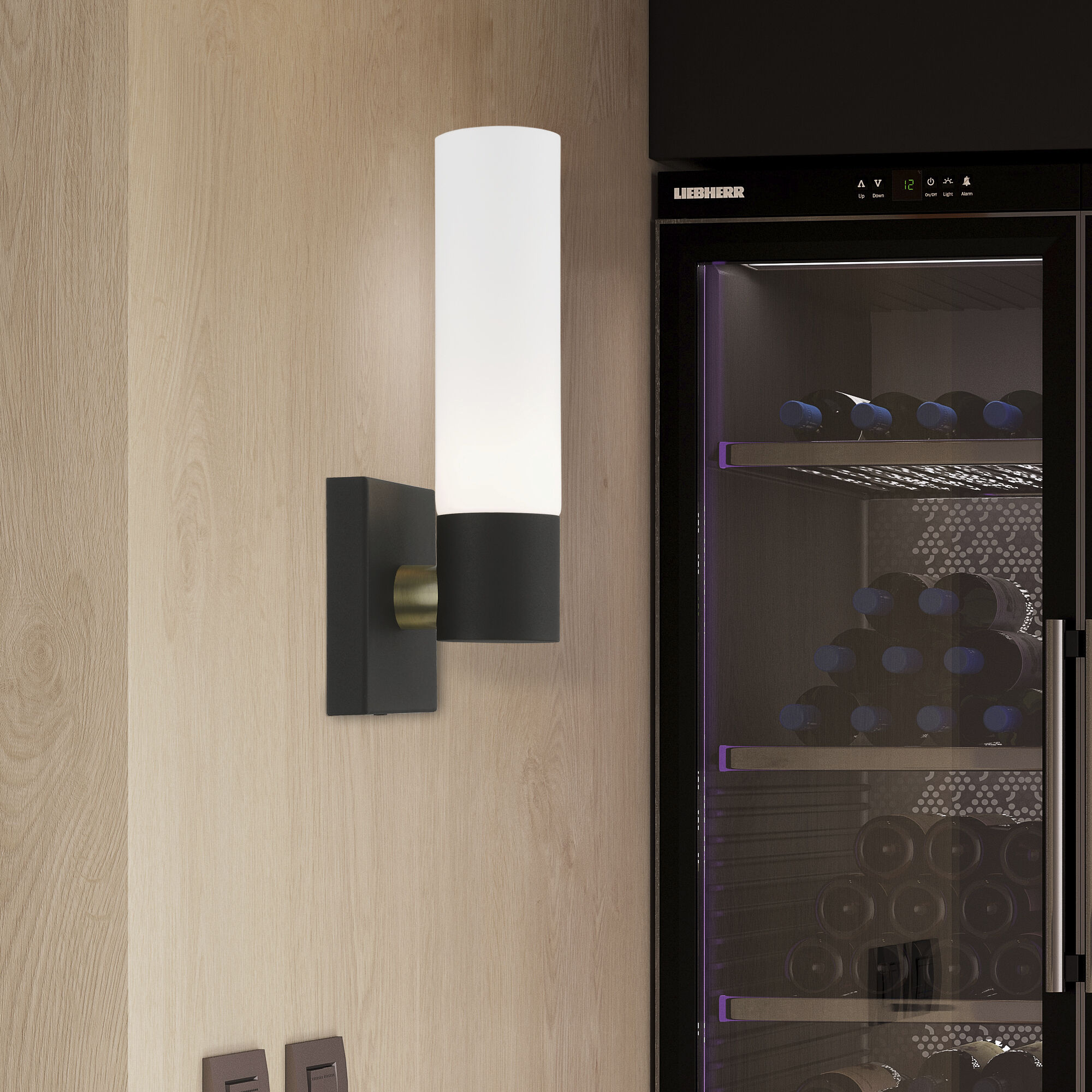 Aero ADA Wall Sconce Wall Light in Textured Black with Antique Brass Accent