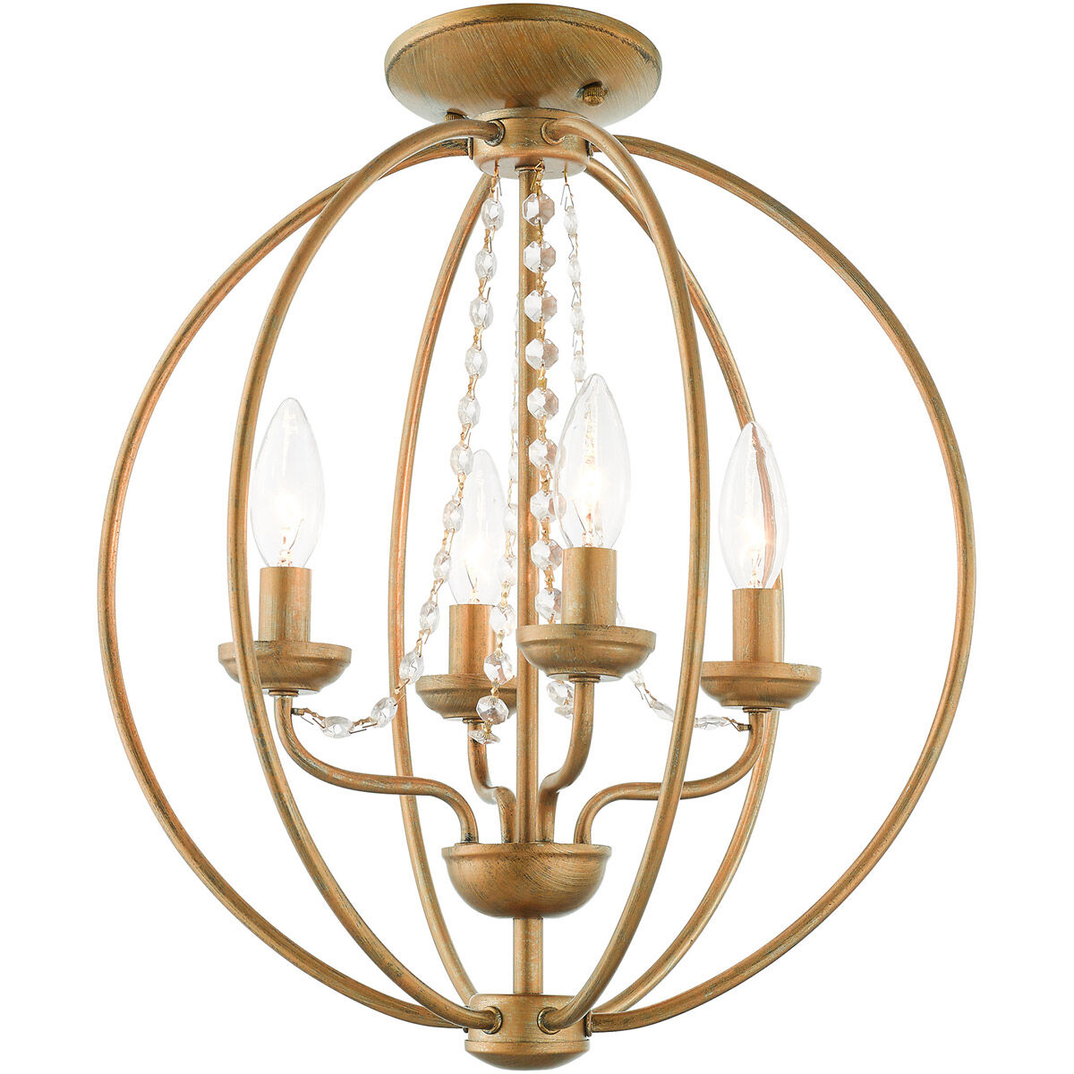 Arabella 4 Light 15 inch Antique Gold Leaf Convertible Mini Chandelier/Ceiling Mount Ceiling Light