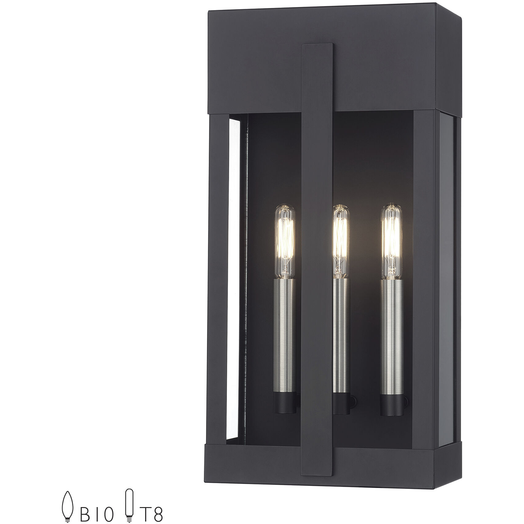 Berksford 3 Light 17 inch Black with Brushed Nickel Candles Outdoor Wall Lantern