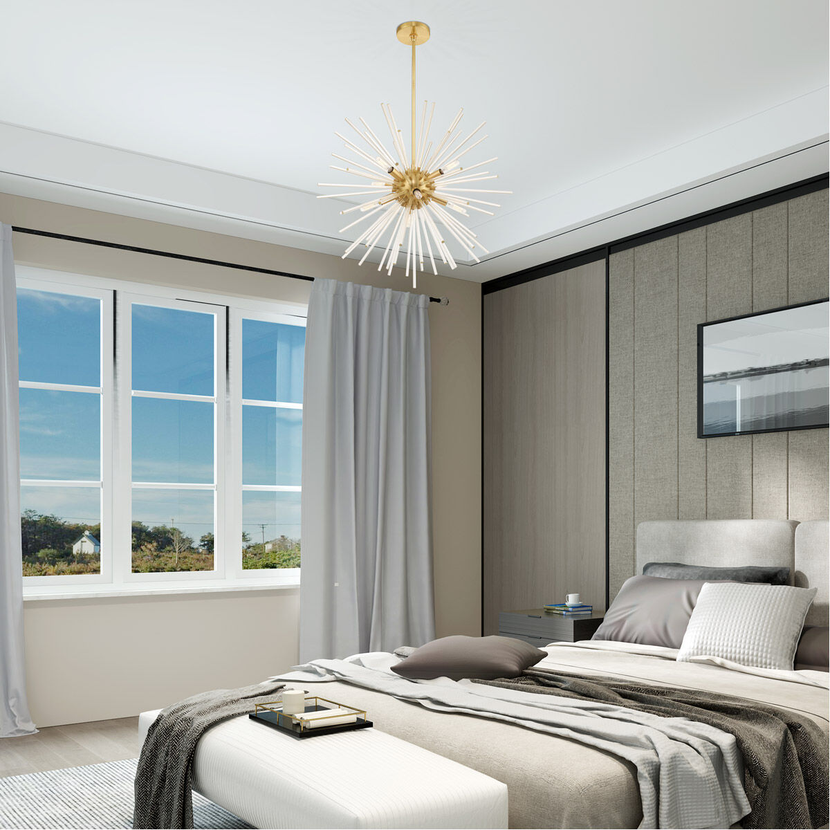 Utopia 8 Light 26 inch Satin Brass Pendant Chandelier Ceiling Light