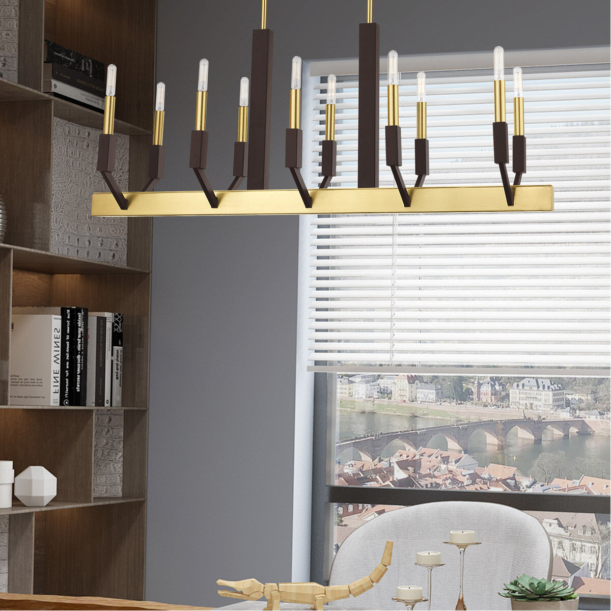 Beckett 10 Light 40 inch Satin Brass & Bronze Linear Chandelier Ceiling Light