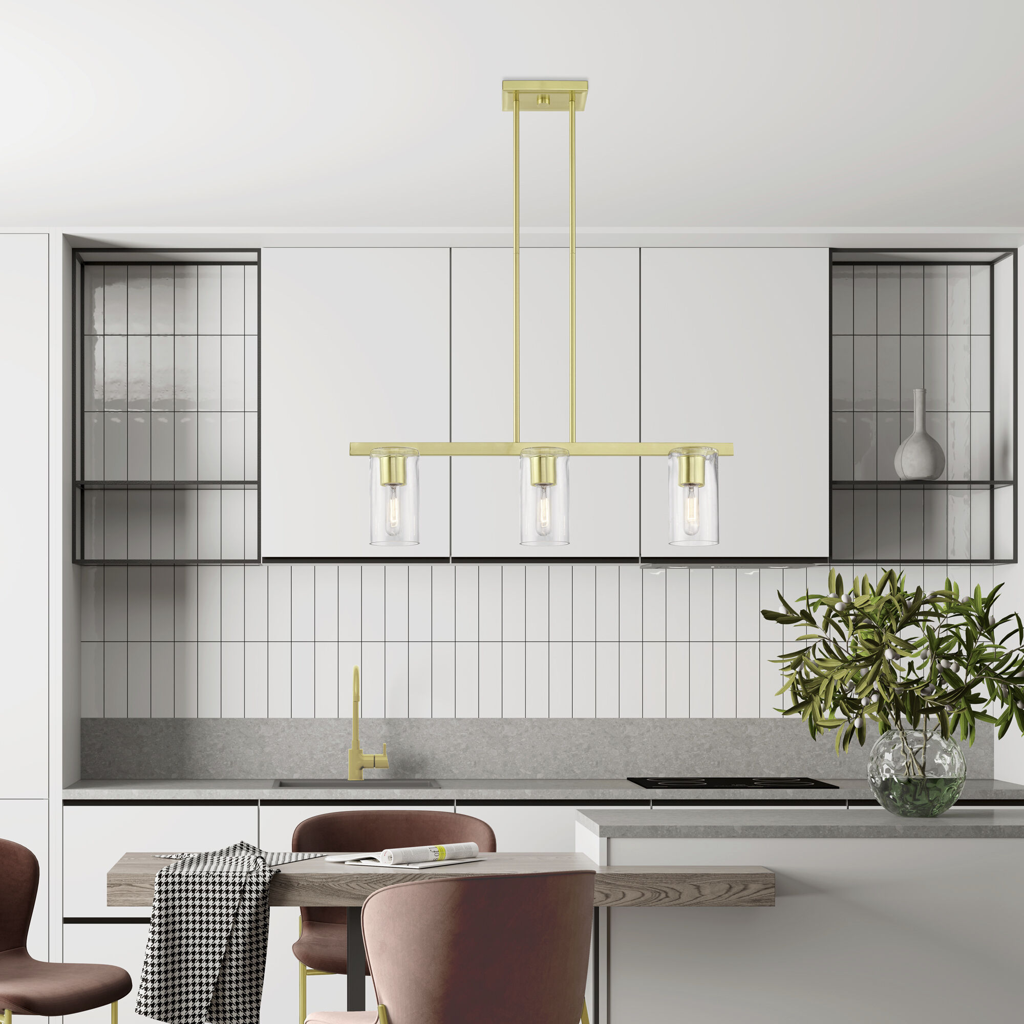 Clarion 3 Light 30 inch Satin Brass Linear Chandelier Ceiling Light