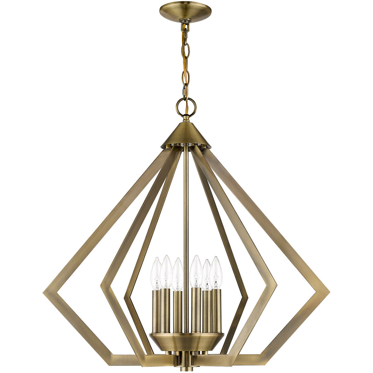 Prism 6 Light 26 inch Antique Brass Chandelier Ceiling Light
