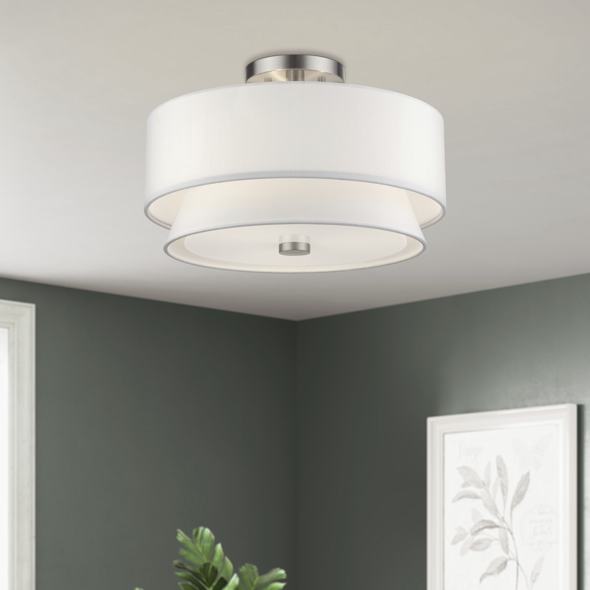 Fontana 3 Light 15 inch Brushed Nickel Semi-Flush Ceiling Light