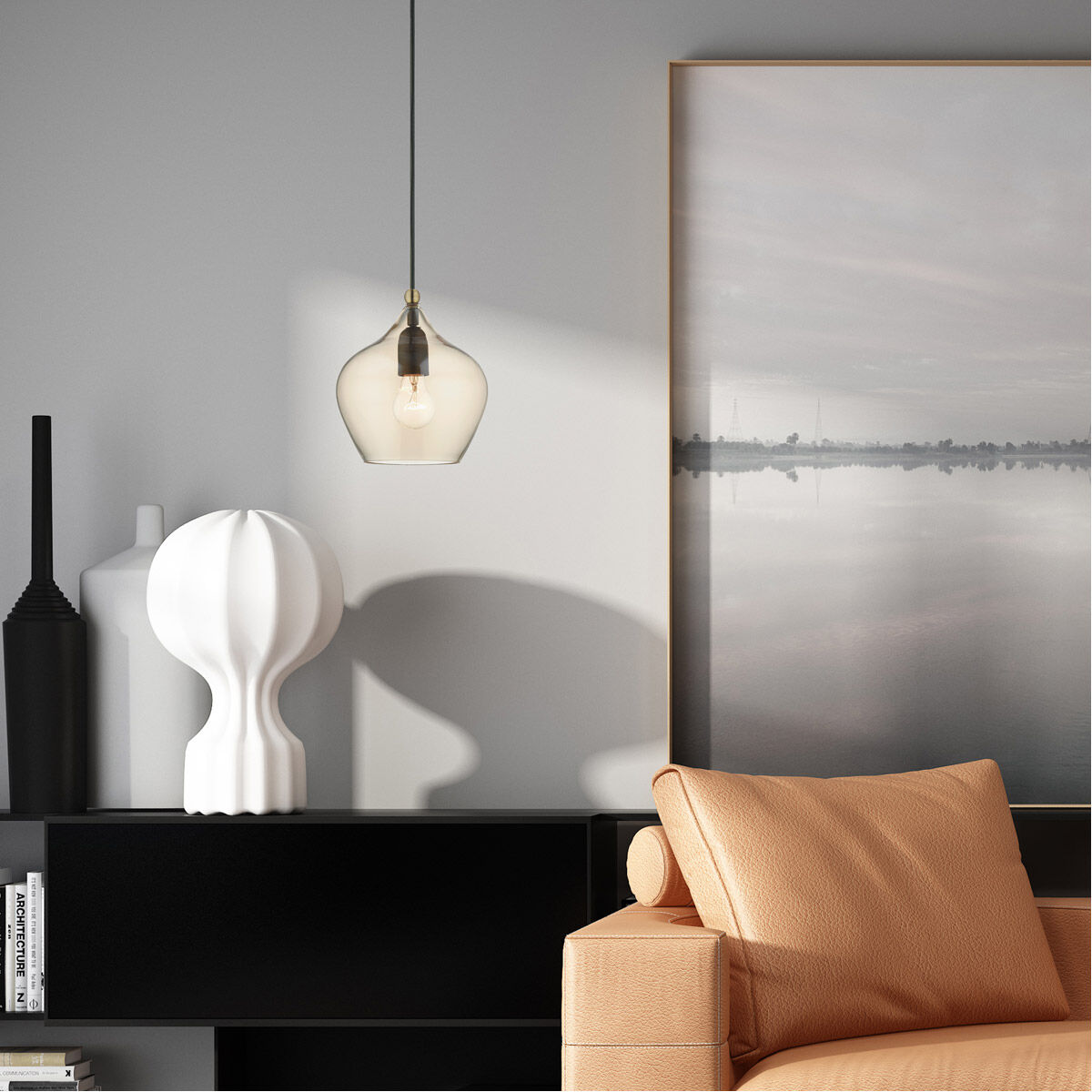 Pendants 1 Light 8 inch English Bronze with Antique Brass Accents Pendant Ceiling Light