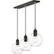 Downtown 3 Light 30 inch Black with Brushed Nickel Accents Linear Chandelier Ceiling Light, Sphere