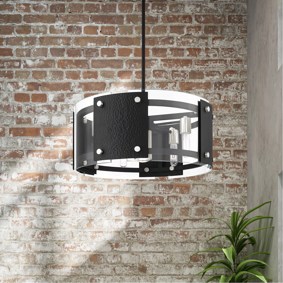 Barcelona 7 Light 8 inch Black with Brushed Nickel Accents Pendant Chandelier Ceiling Light