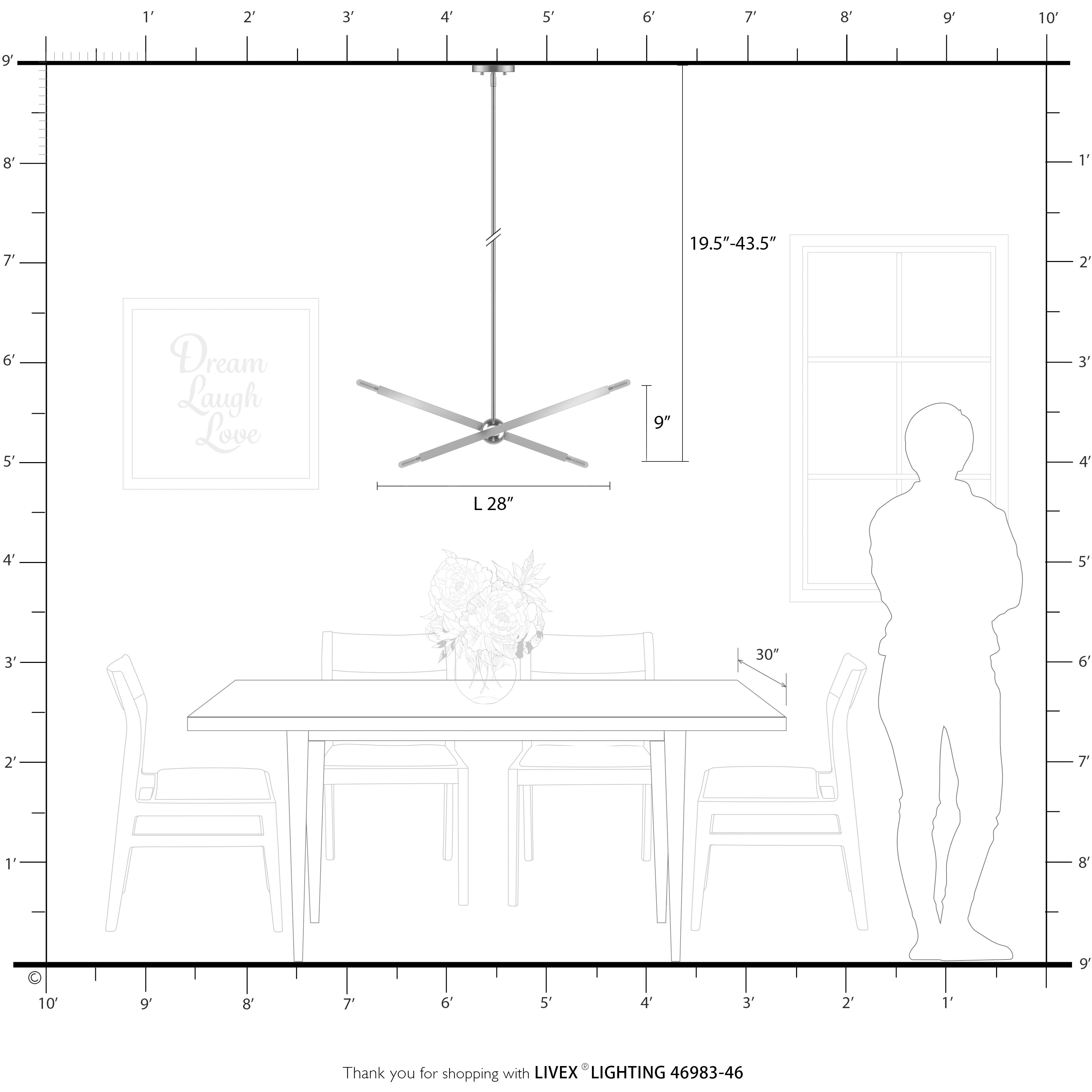 Monaco 4 Light 28 inch Black Chrome Linear Chandelier Ceiling Light