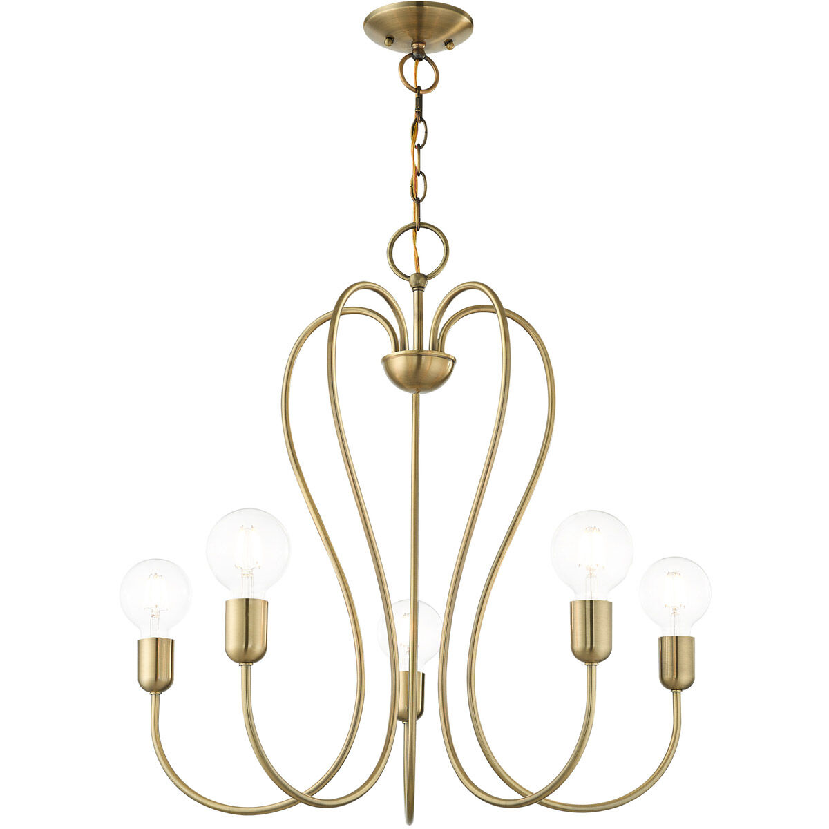 Lucerne 5 Light 24 inch Antique Brass Chandelier Ceiling Light