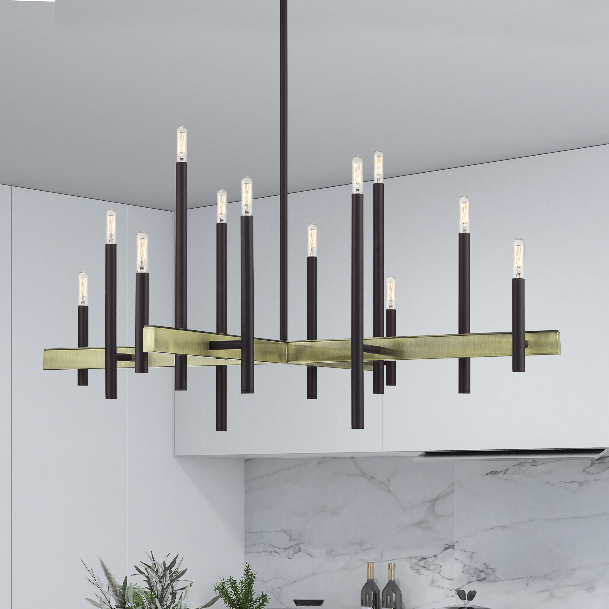 Denmark 12 Light 42 inch Bronze with Antique Brass Accents Foyer Chandelier Ceiling Light