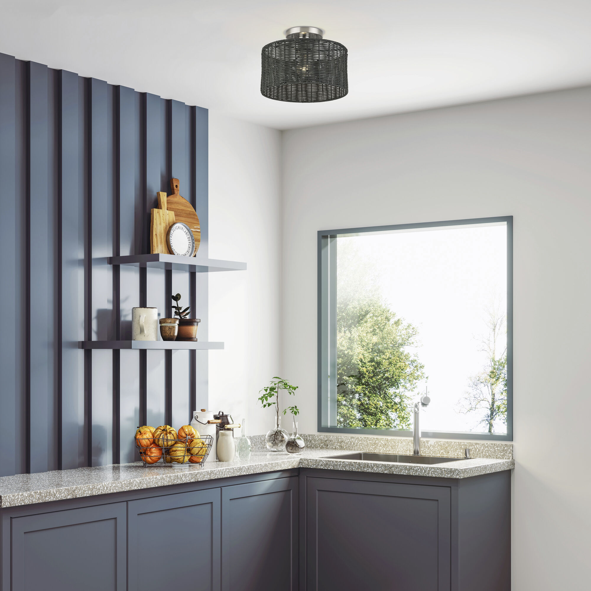 Weavington 1 Light 12 inch Brushed Nickel Semi Flush Mount Ceiling Light, Medium