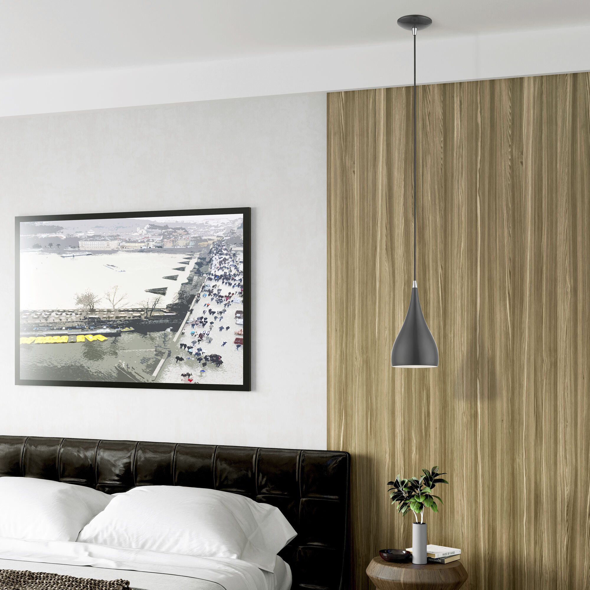 Amador 1 Light 6.25 inch Shiny Dark Gray with Polished Chrome Accents Mini Pendant Ceiling Light