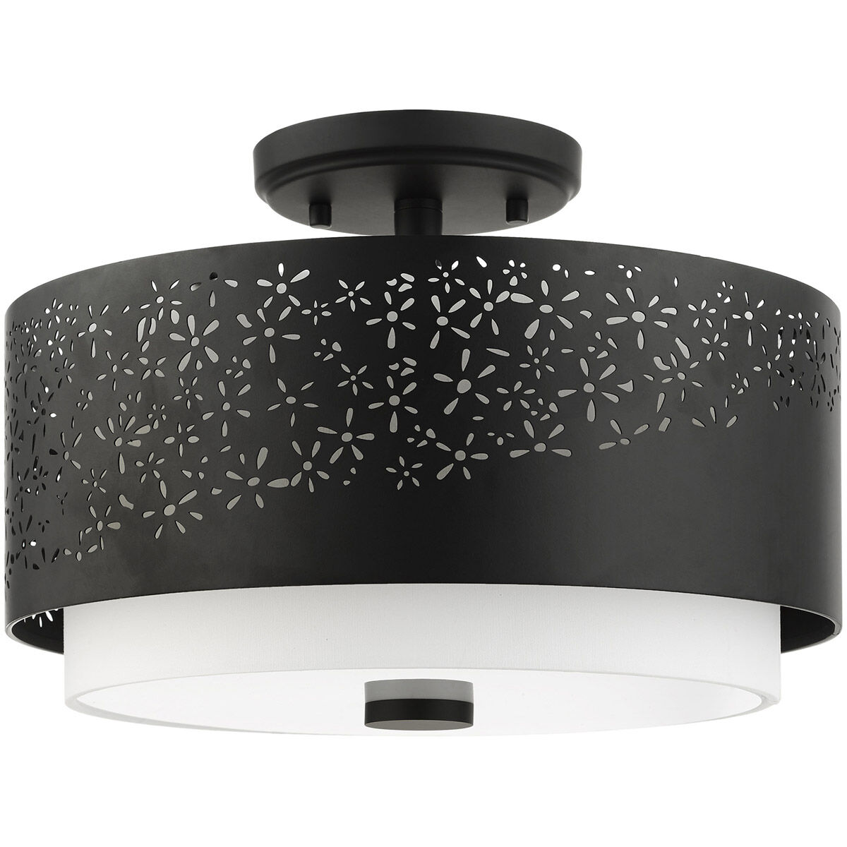 Noria 3 Light 15 inch Black Semi Flush Ceiling Light