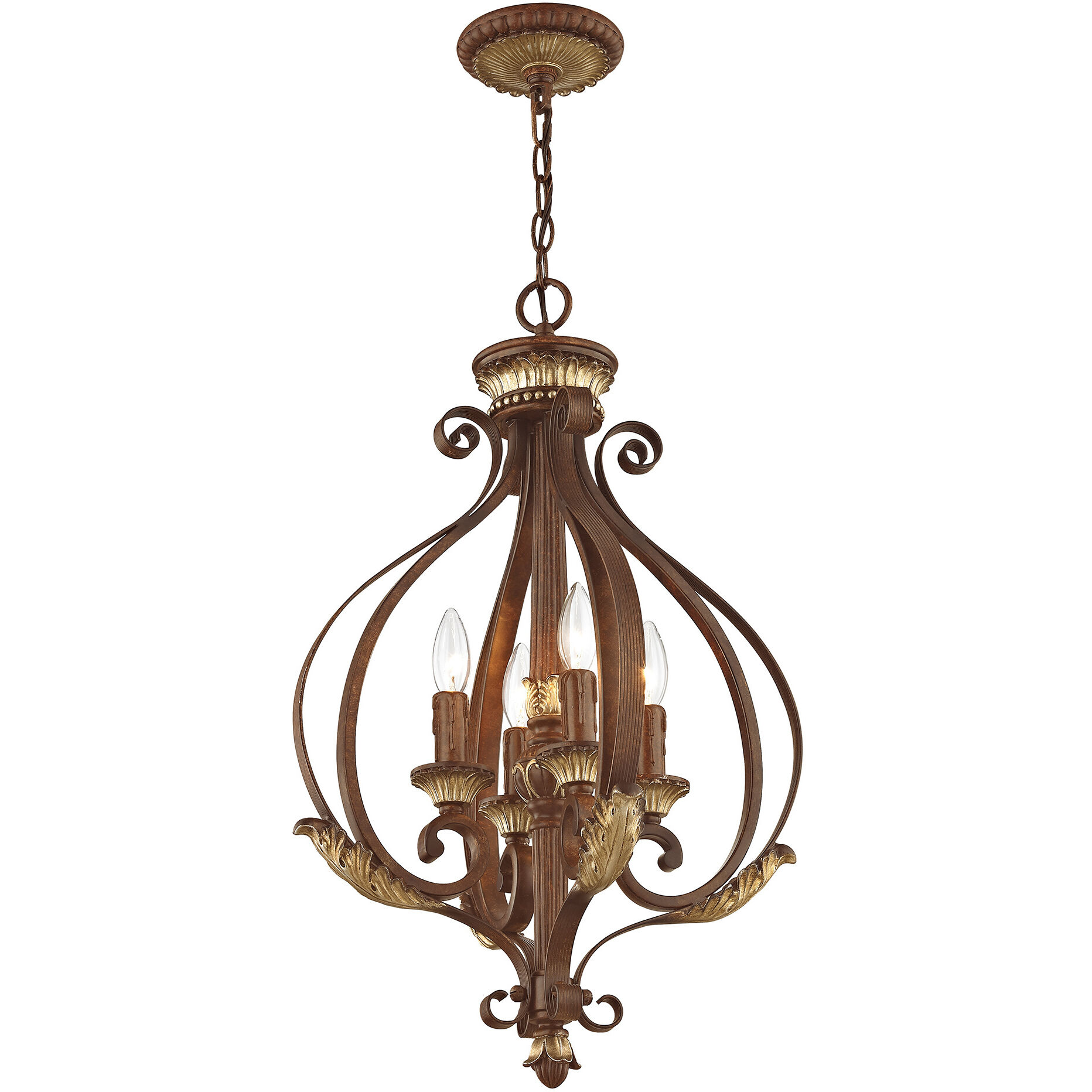 Villa Verona 4 Light 16 inch Verona Bronze with Aged Gold Leaf Accents Foyer Ceiling Light