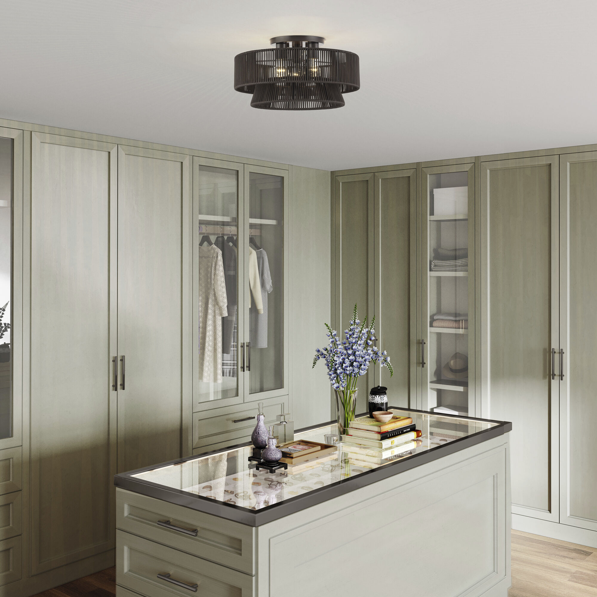 Florell 3 Light 18 inch English Bronze Semi Flush Mount Ceiling Light, Large