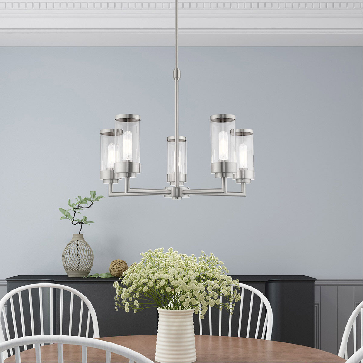 Hillcrest 5 Light 26 inch Brushed Nickel Chandelier Ceiling Light