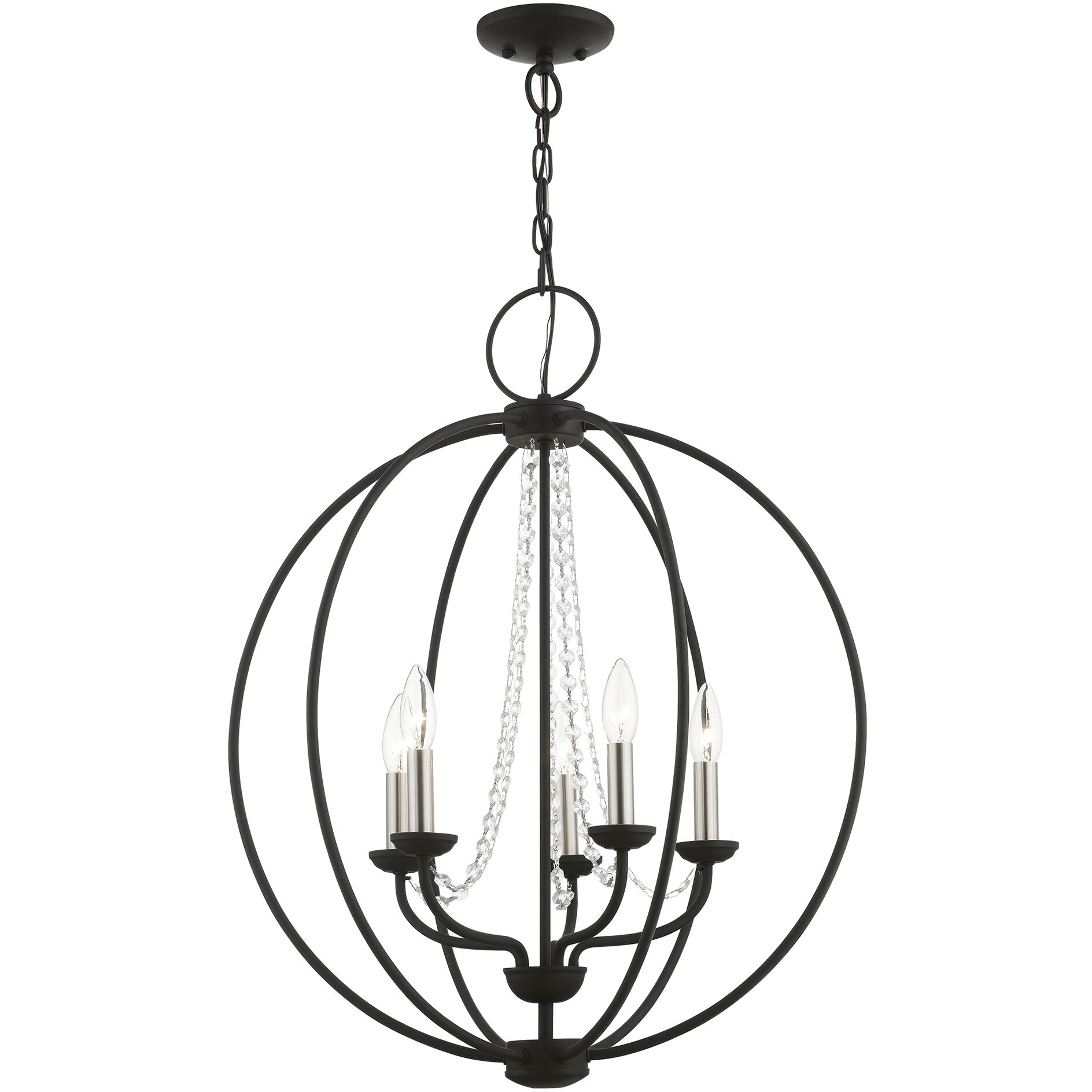 Arabella 5 Light 22 inch Black with Brushed Nickel Finish Candles Chandelier Ceiling Light, Globe