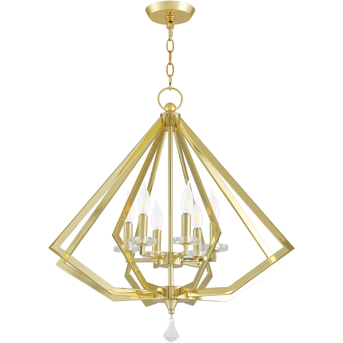 Diamond 6 Light 25 inch Polished Brass Chandelier Ceiling Light
