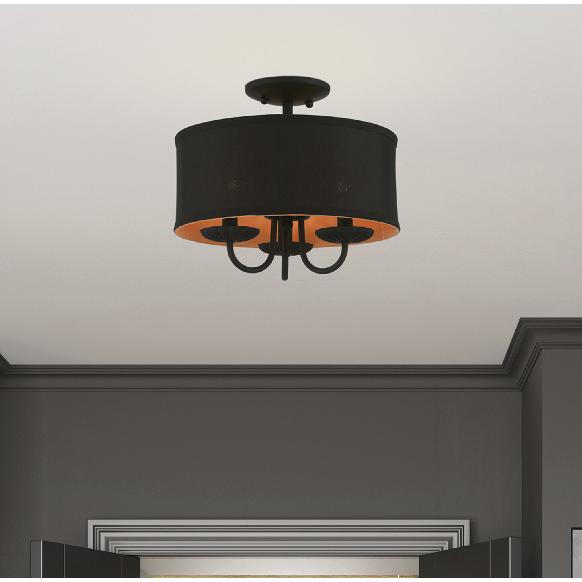 Winchester 3 Light 13 inch Black Semi-Flush Mount Ceiling Light